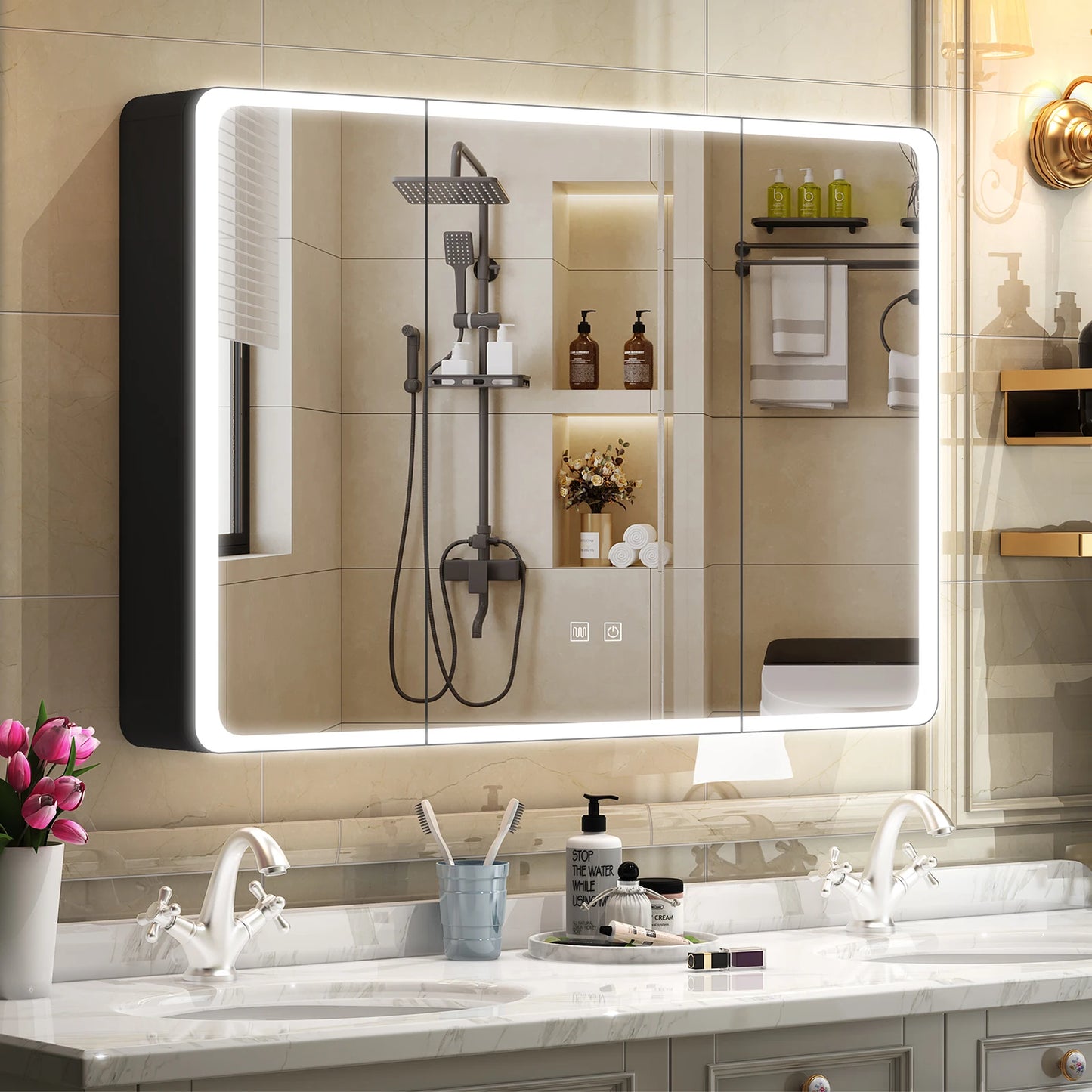 Onesaimei LED Mirror Medicine Cabinet With 2 Doors Fogless