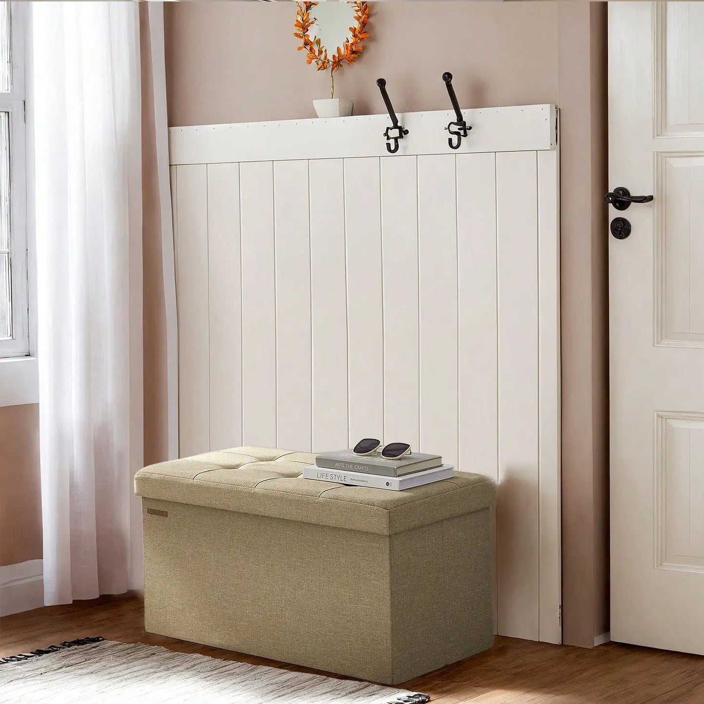 Storage Ottoman Bench For Shoes MDF Nonwoven Fabric