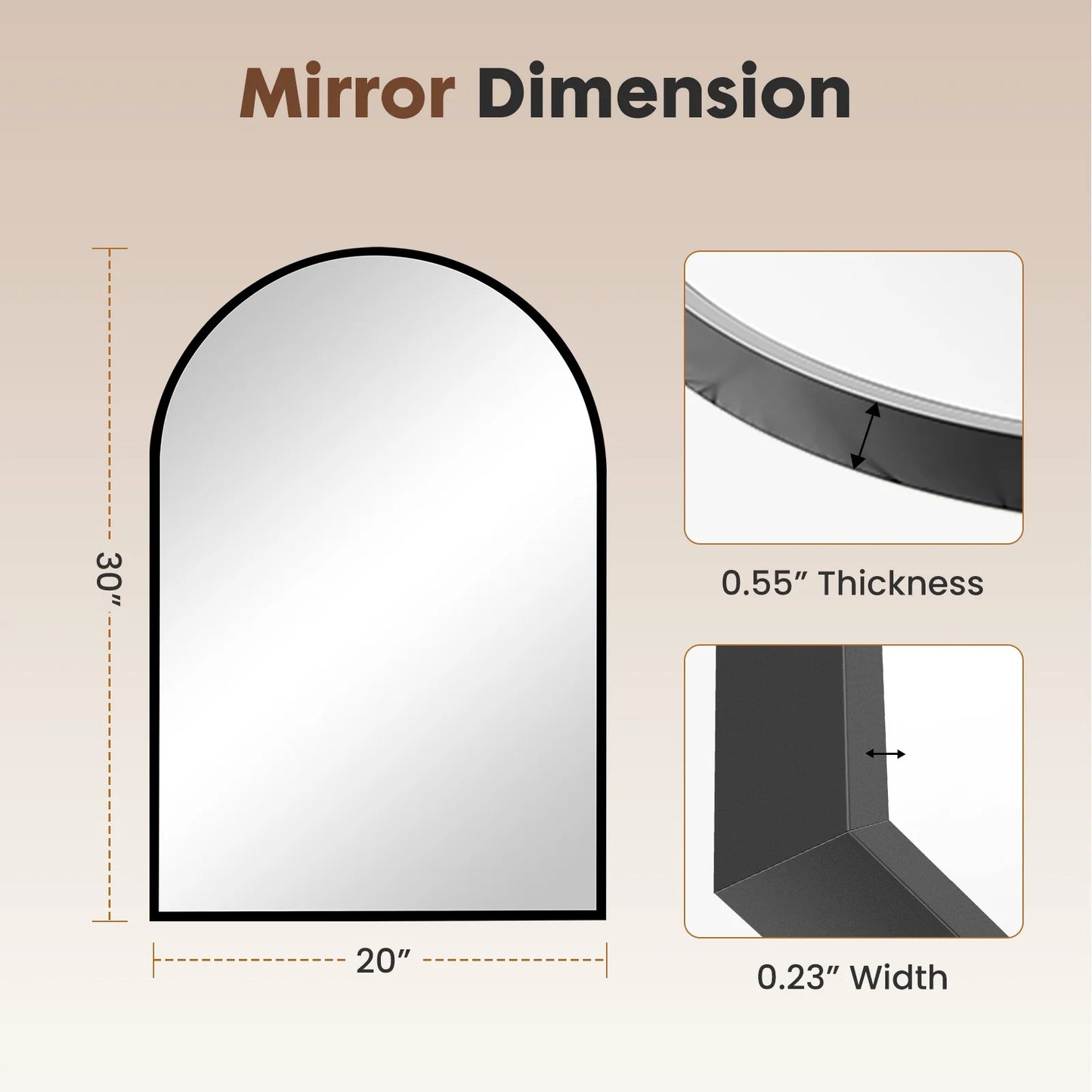 JHK Arched Metal Framed Wall Mirror For Bathroom Decor