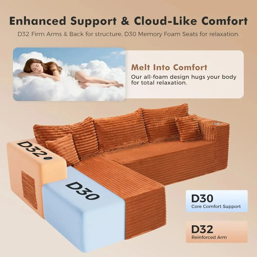 Guangbai Memory Foam Sectional Sofa With Chaise Modern L Shape