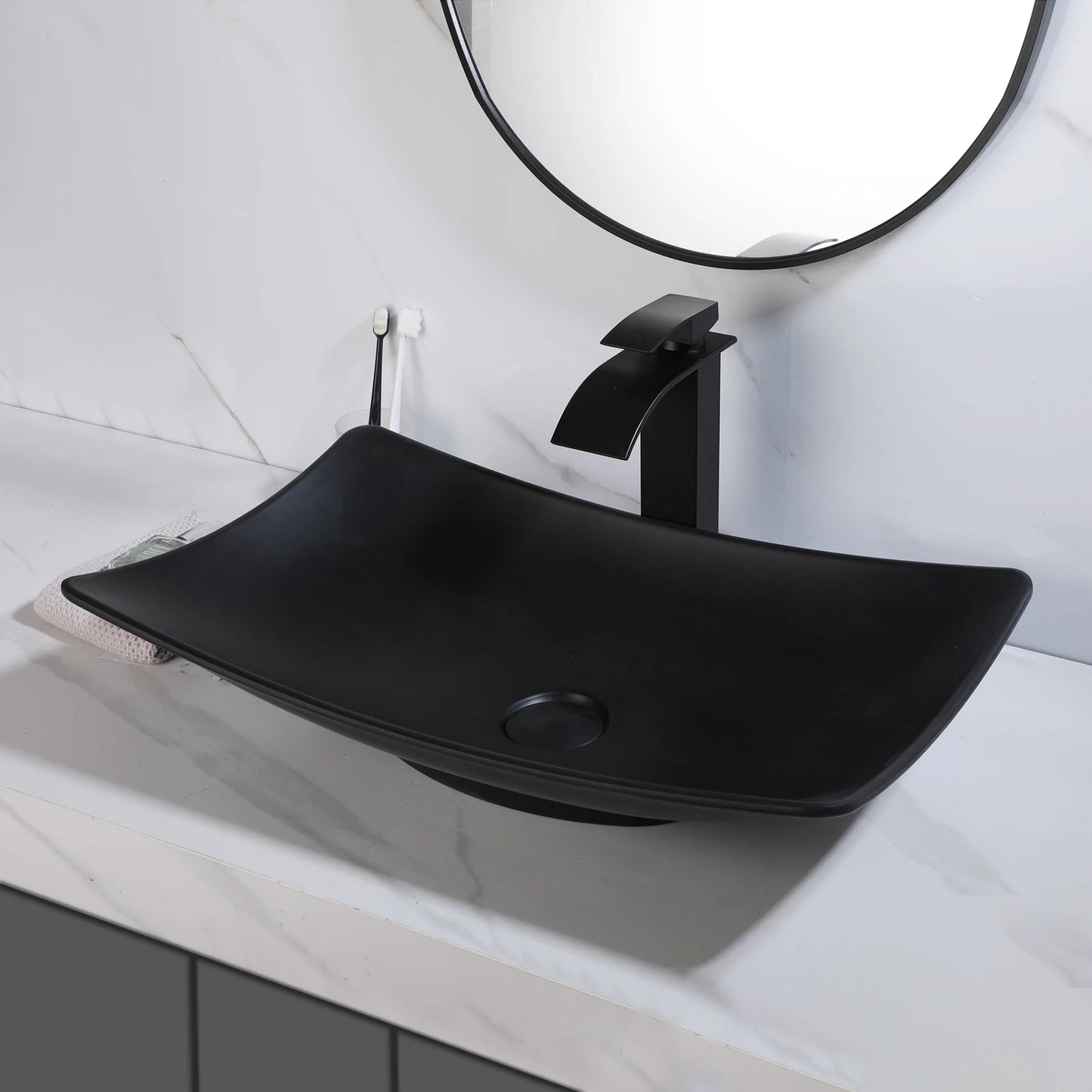 SINLAKU Oval Vessel Sink Basin With Faucet Combo Kit