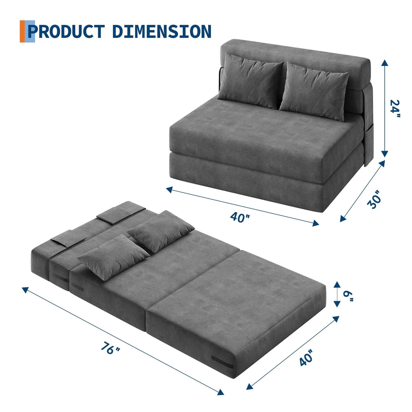 HobbyLane 4-in-1 Folding Sofa Bed Corduroy Couch With Pillow