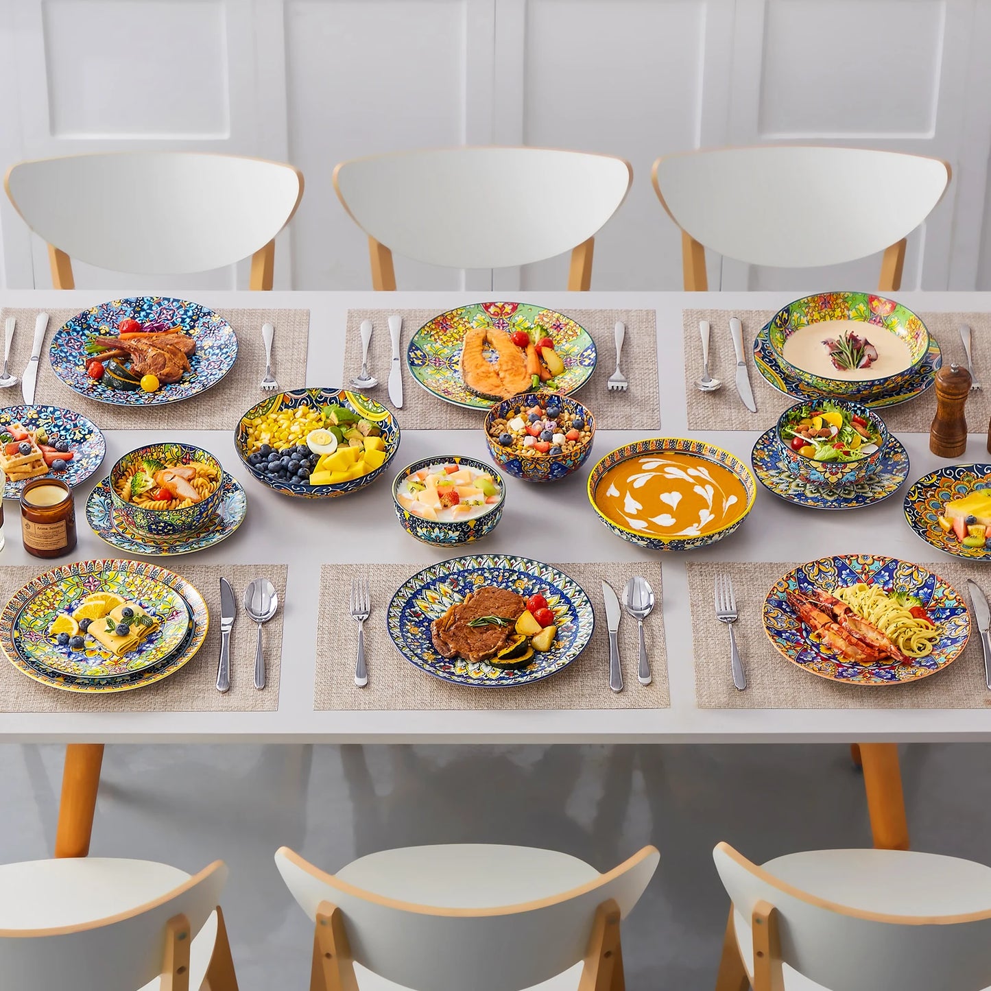 Malacasa 24 Piece Bohemian Style Dinnerware Set Porcelain Ceramic
