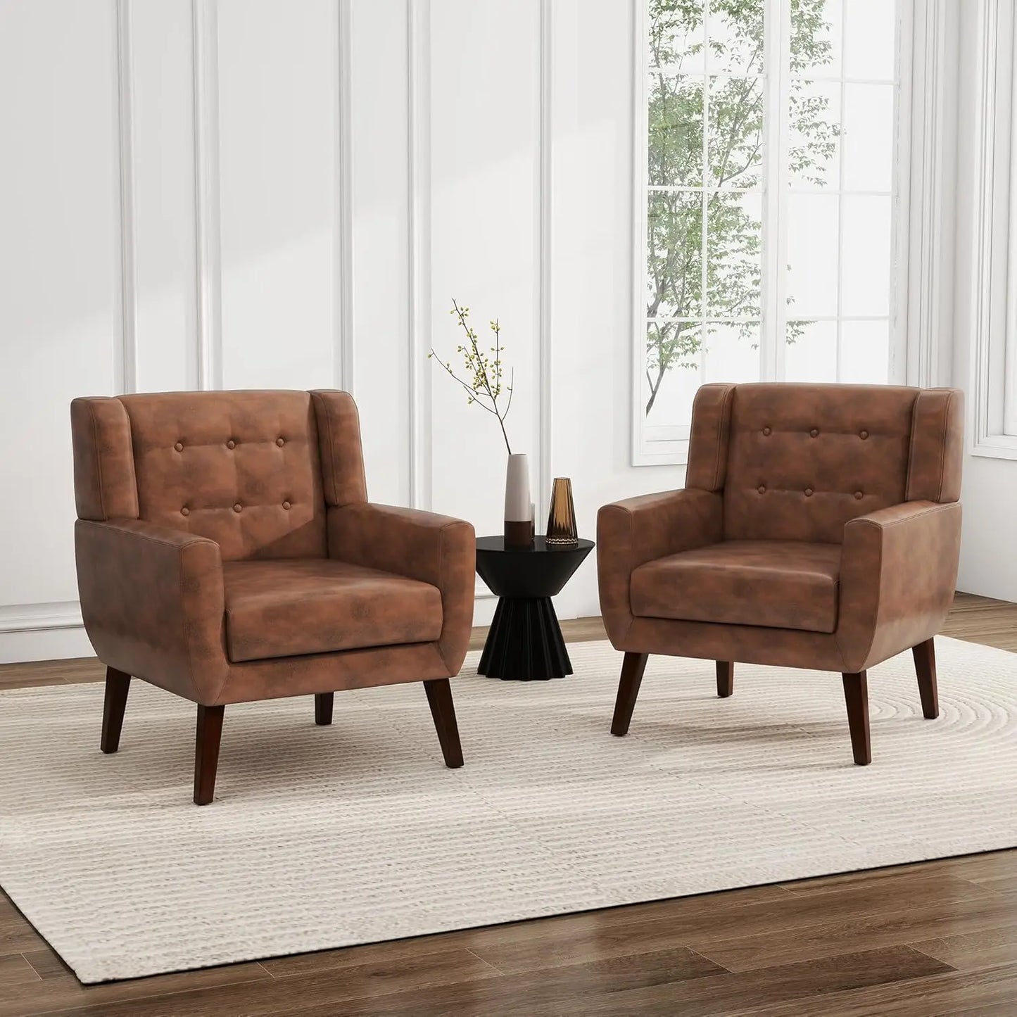 PU Leather Accent Chairs Set Of 2 Modern Armchairs