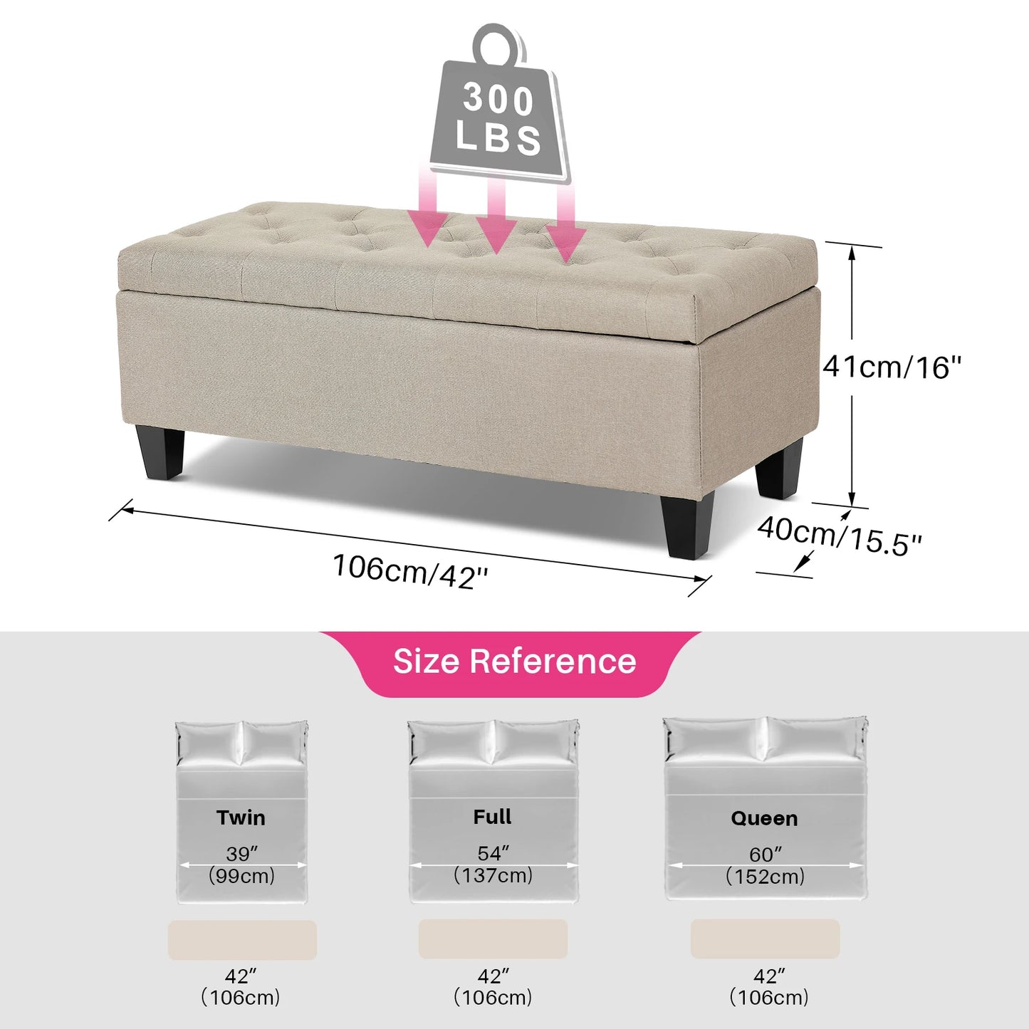 Storage Ottoman Bench With Tufted Surface And Flip Lid Hinge