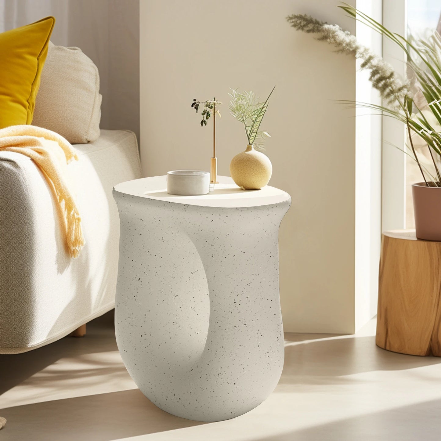 U Shaped Geometric End Table Modern Concrete Nightstand