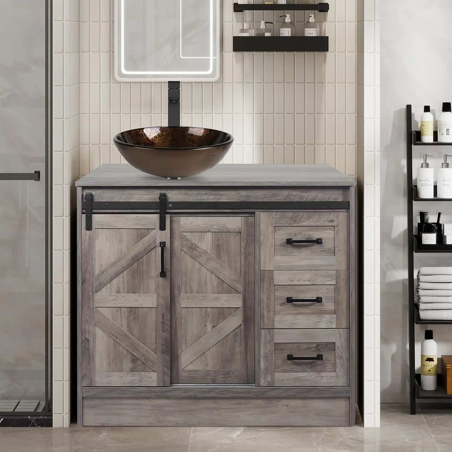 Farmhouse Bathroom Vanity With Sink Sliding Barn Doors Freestanding