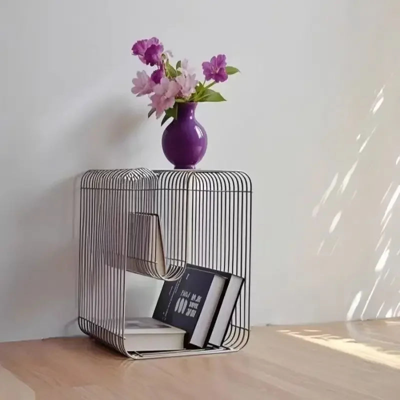 Modern Scandinavian Metal Coffee Table With Storage For Magazines And Books