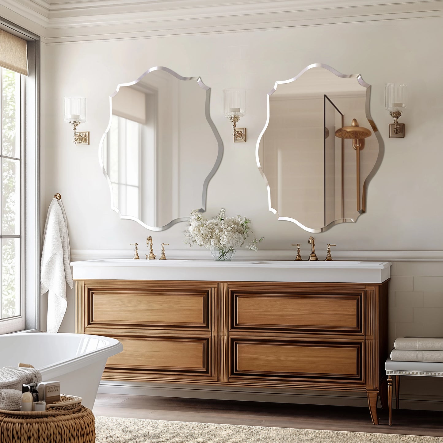 Wisfor Wall Mirror Scalloped Frameless Beveled Edge Polished