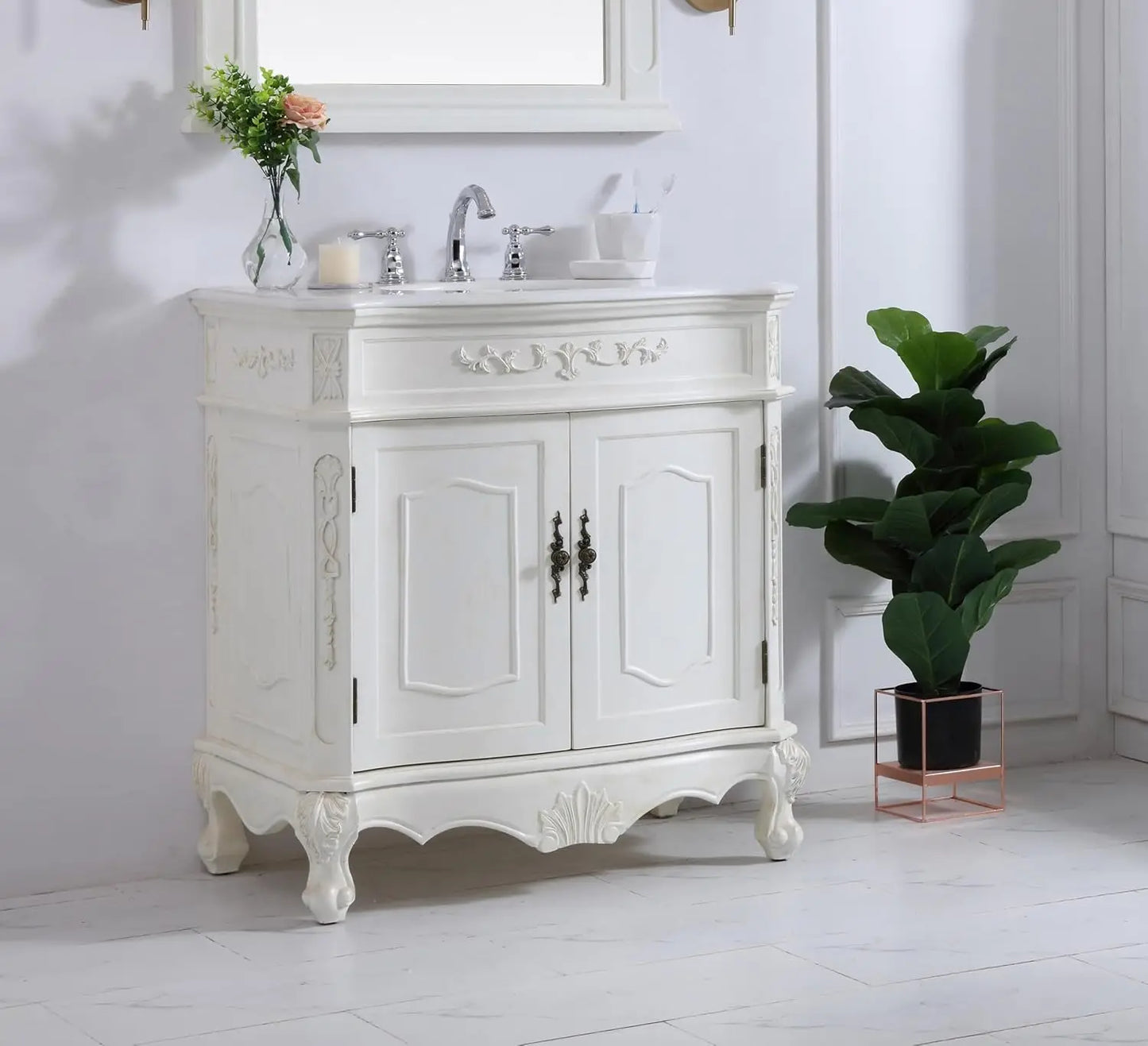 Bathroom Vanity With Engineered Marble Top And Soft Close Drawers