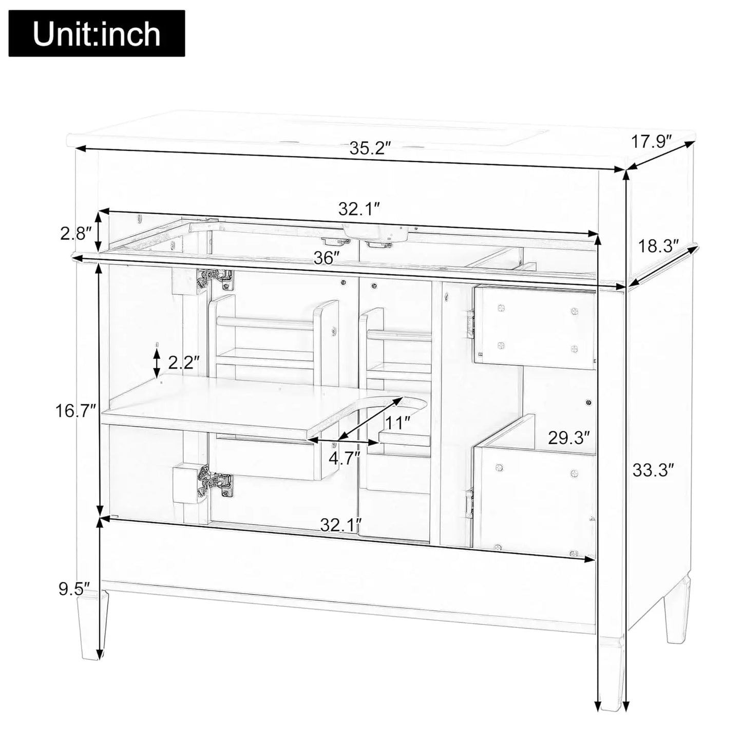 Wooden Bathroom Vanity With Ceramic Basin And Ample Storage Cabinets