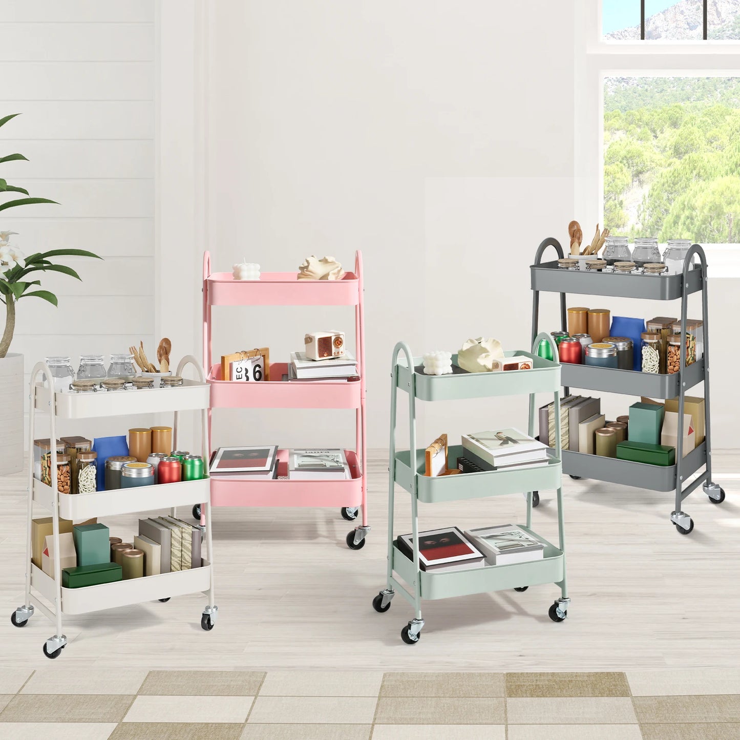 JHK 3 Tier Metal Storage Kitchen Cart With Lockable Wheels