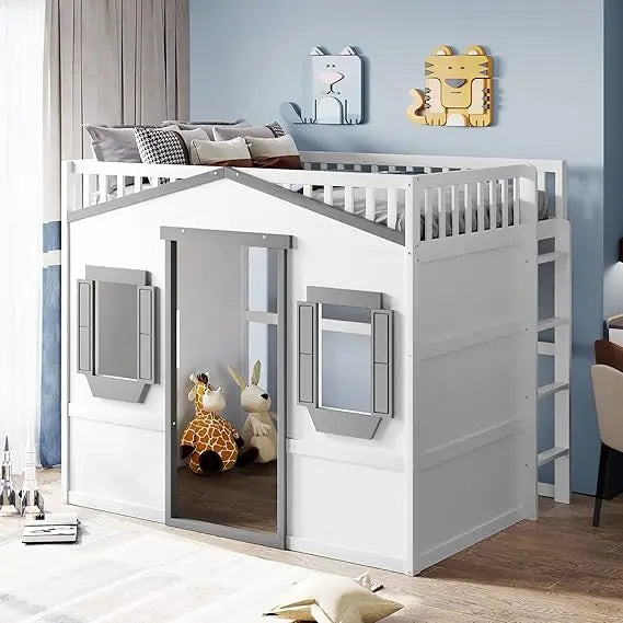 Playhouse Design Loft Bed With Built In Storage Wardrobe And Windows
