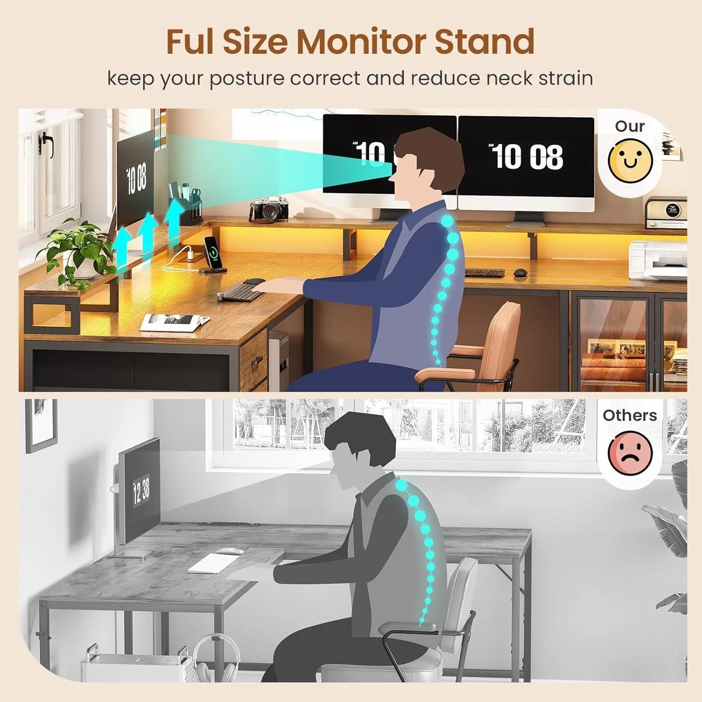 ZHENDAI L Shaped Gaming Desk With Drawers And Monitor Stands