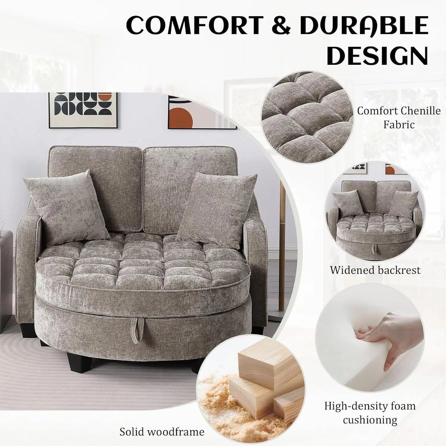 Oversized Curved Chaise Lounge Chair With Ottoman Indoor Soft Chenille