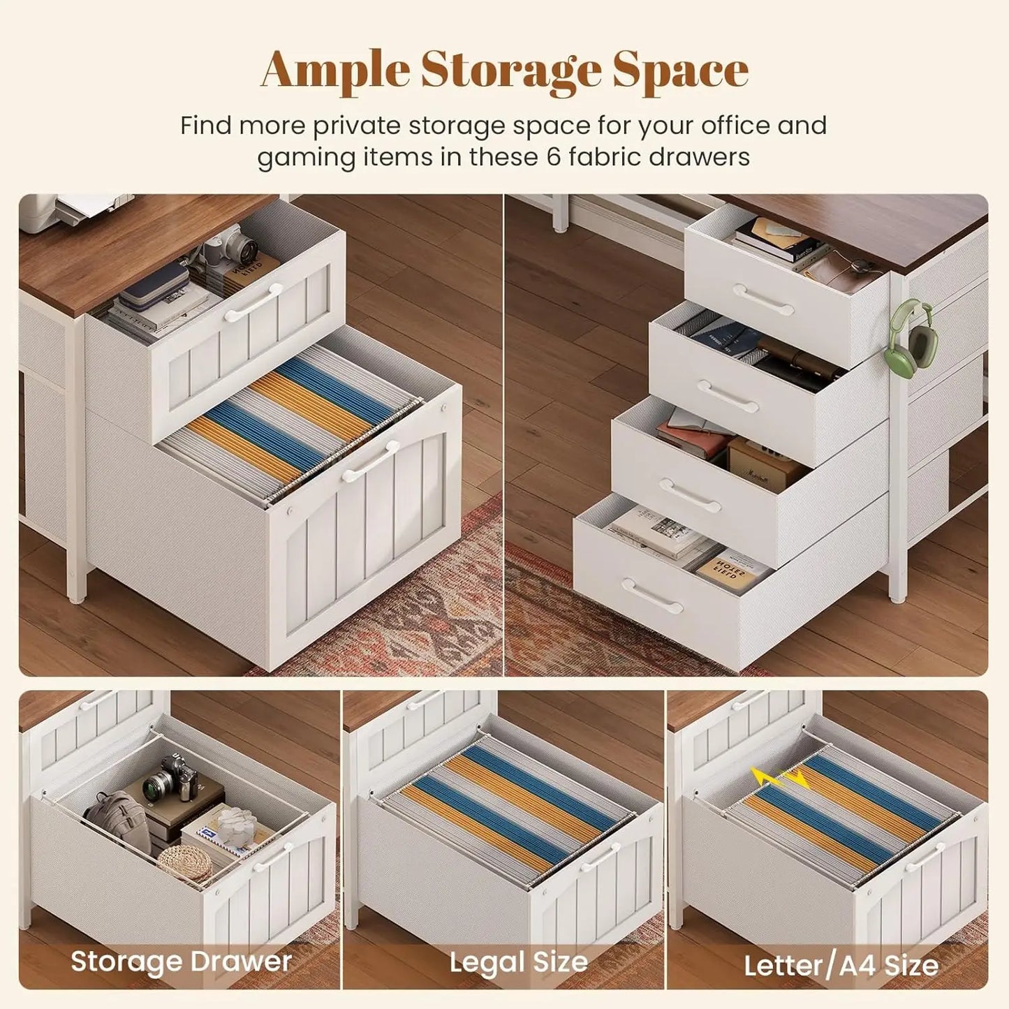 L Shaped Office Desk With 6 Drawers And Power Outlet
