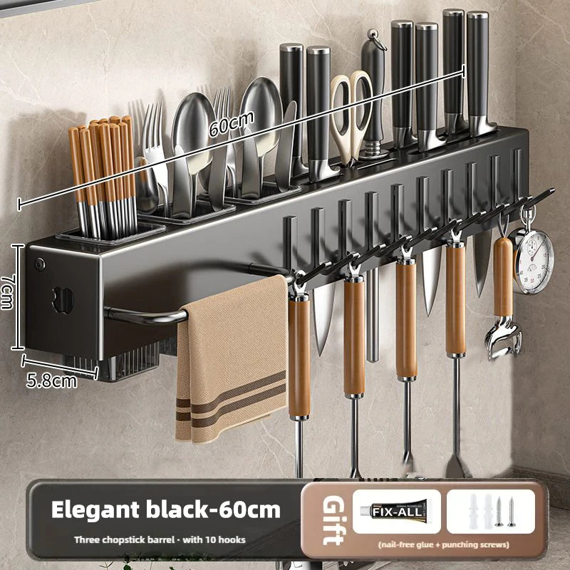 Heavy Duty Carbon Steel Wall Mount Knife Rack For Utensils