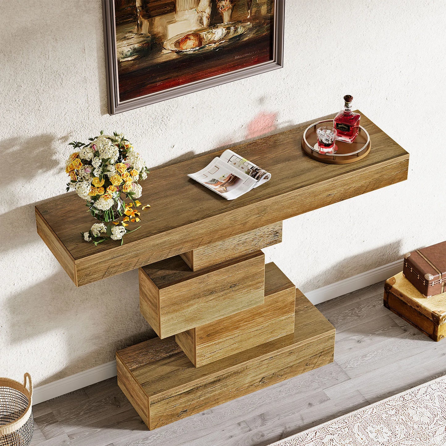 Tribesigns Farmhouse Console Table Narrow Sofa Table With Geometric Base