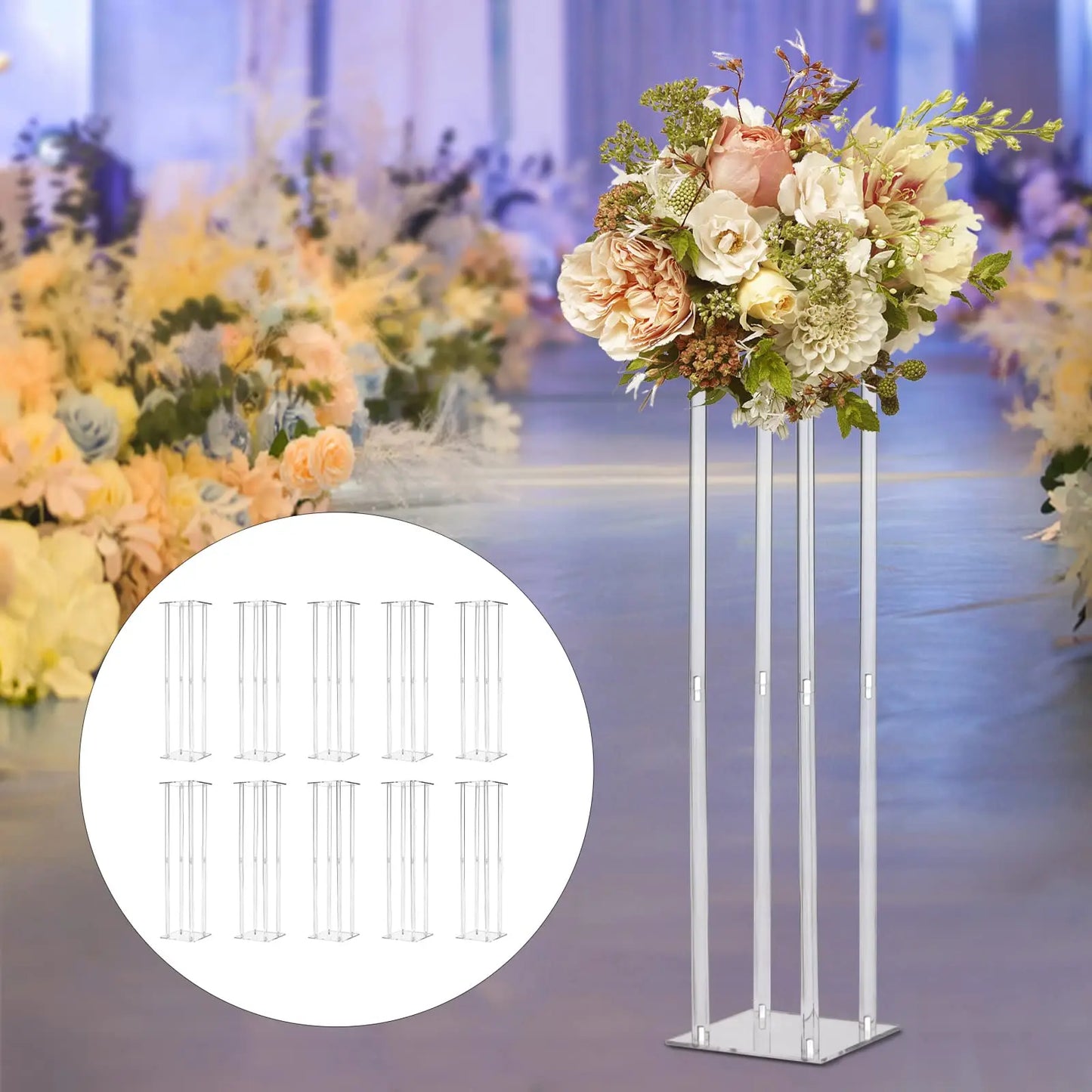 10 Pcs Acrylic Vase Column Stand Centerpiece For Wedding Decoration