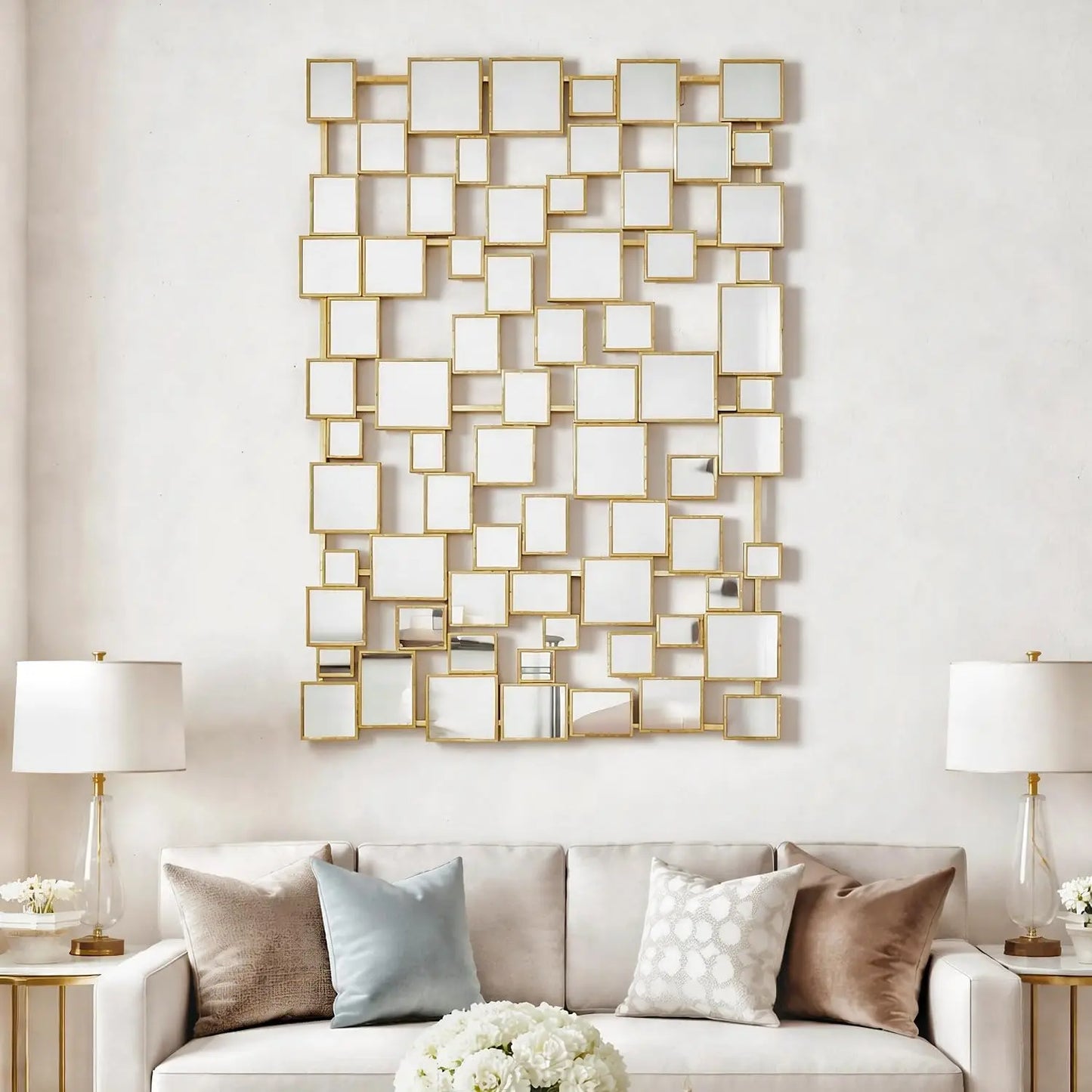 Modern Wall Mirror With Unique Mosaic Metal Frame Decorative