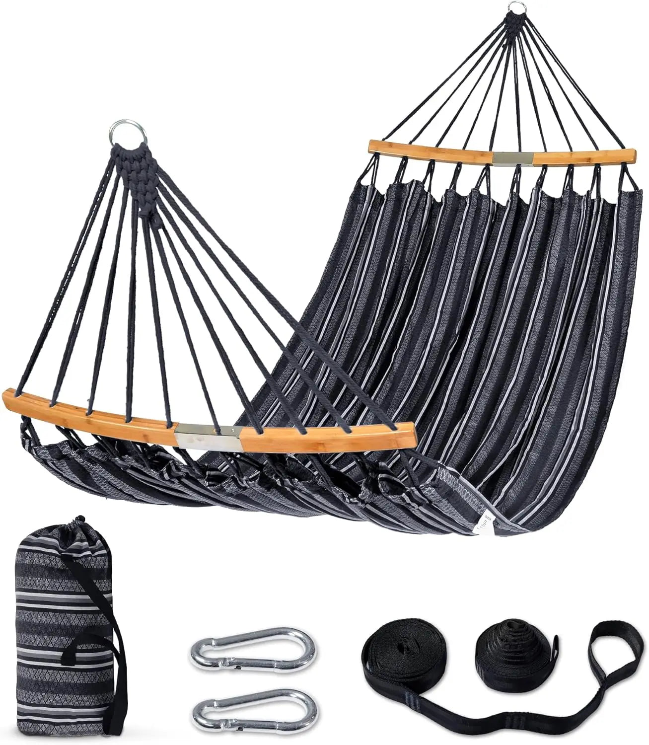 Double Hammock With Curved Spreader Bar Outdoor Portable Hammock Carrying Bag