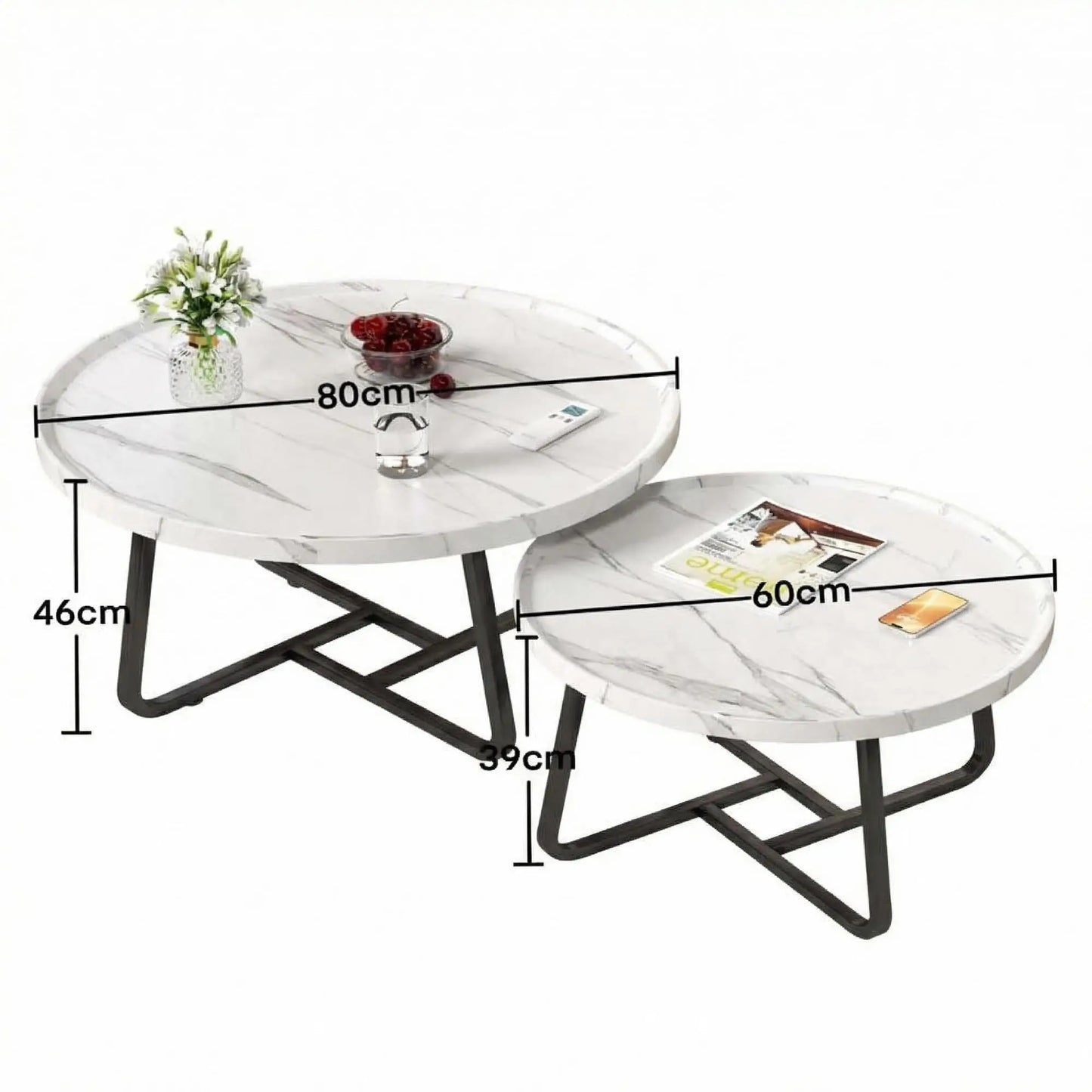 HiMISS Mid Century Modern Nesting Coffee Tables Sturdy Metal Frame