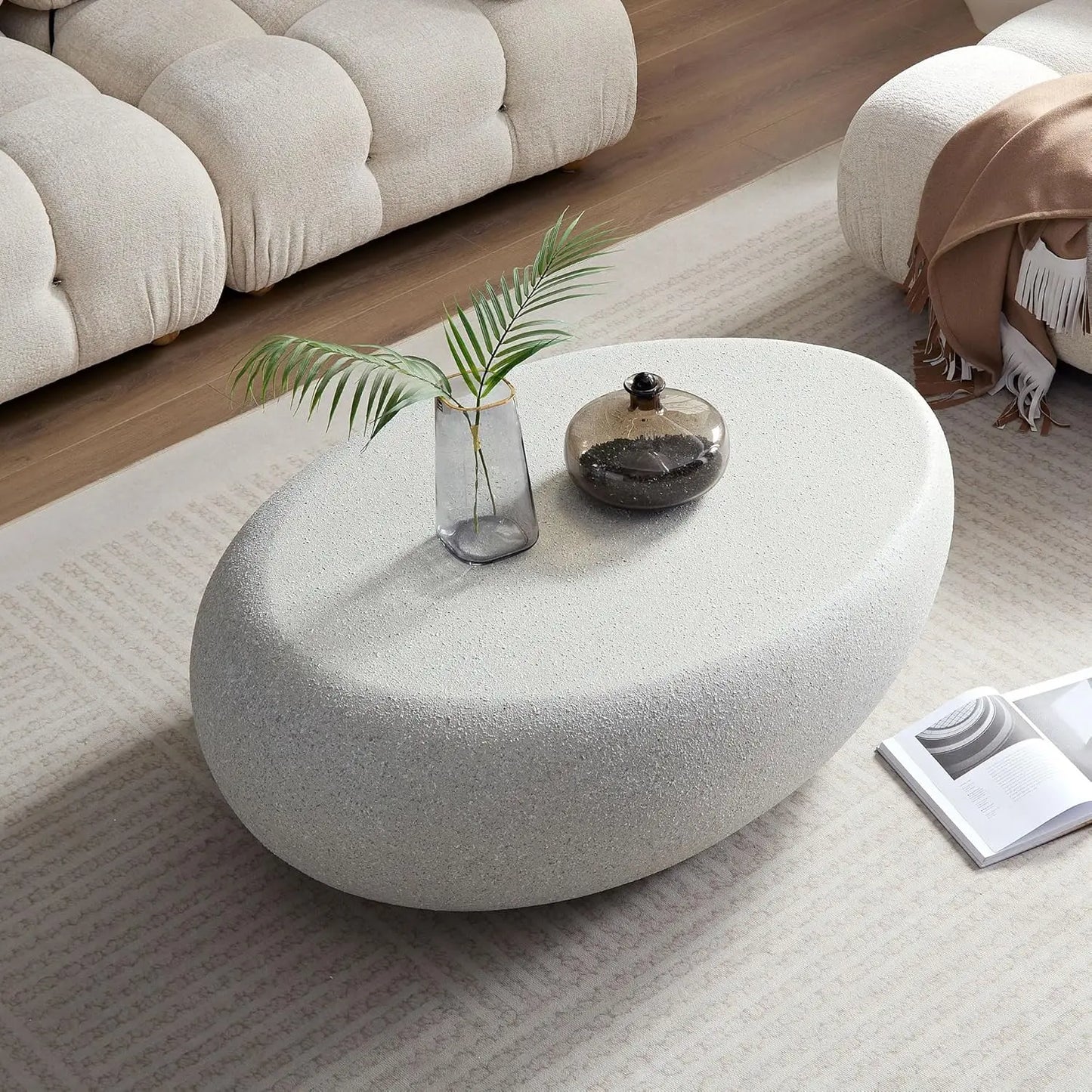 Oval Faux Stone Coffee Table Minimalist Fiberglass For Living Room