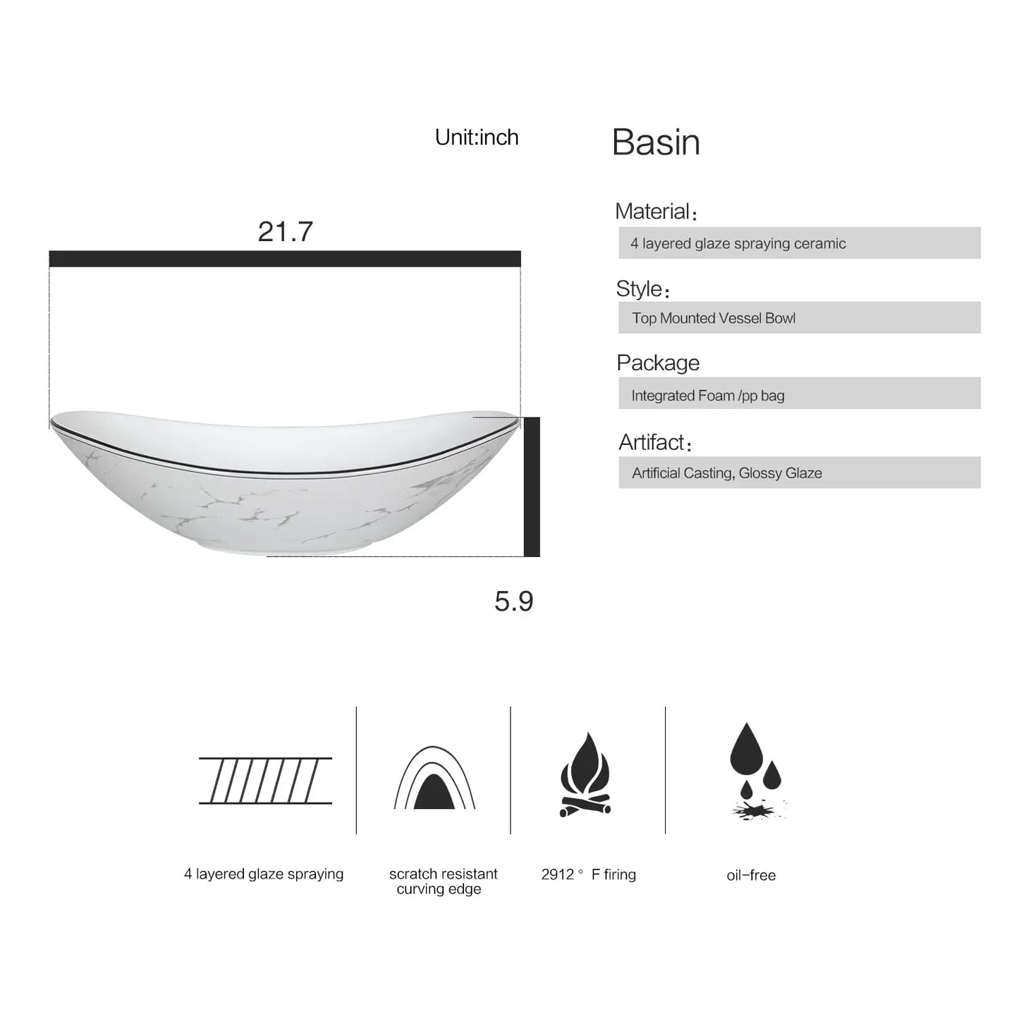 Minimalist Bathroom Vanity With Marble Texture And Ceramic Sink