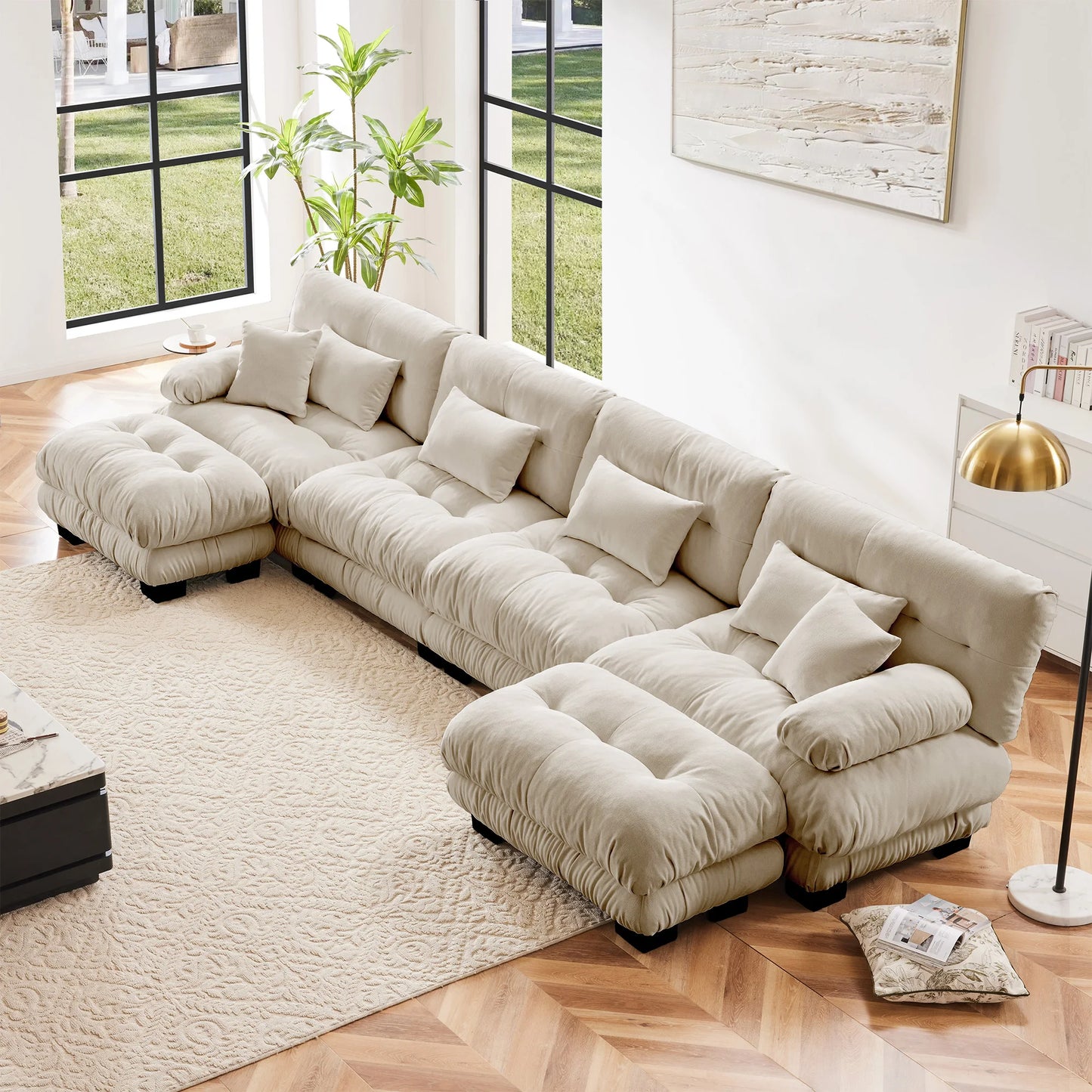 Chenille Modular Sectional Sofa Couch With Ottomans