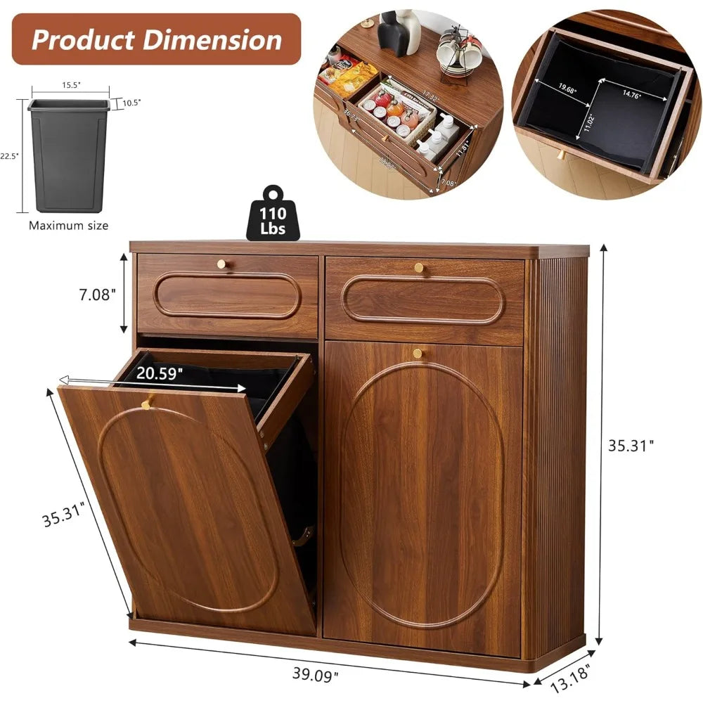 Double Tilt Out Trash Can Cabinet With Drawer Hidden