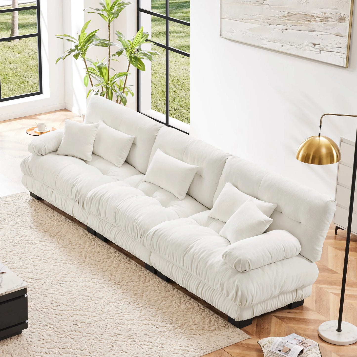 Chenille Modular Sectional Sofa Couch With Ottomans