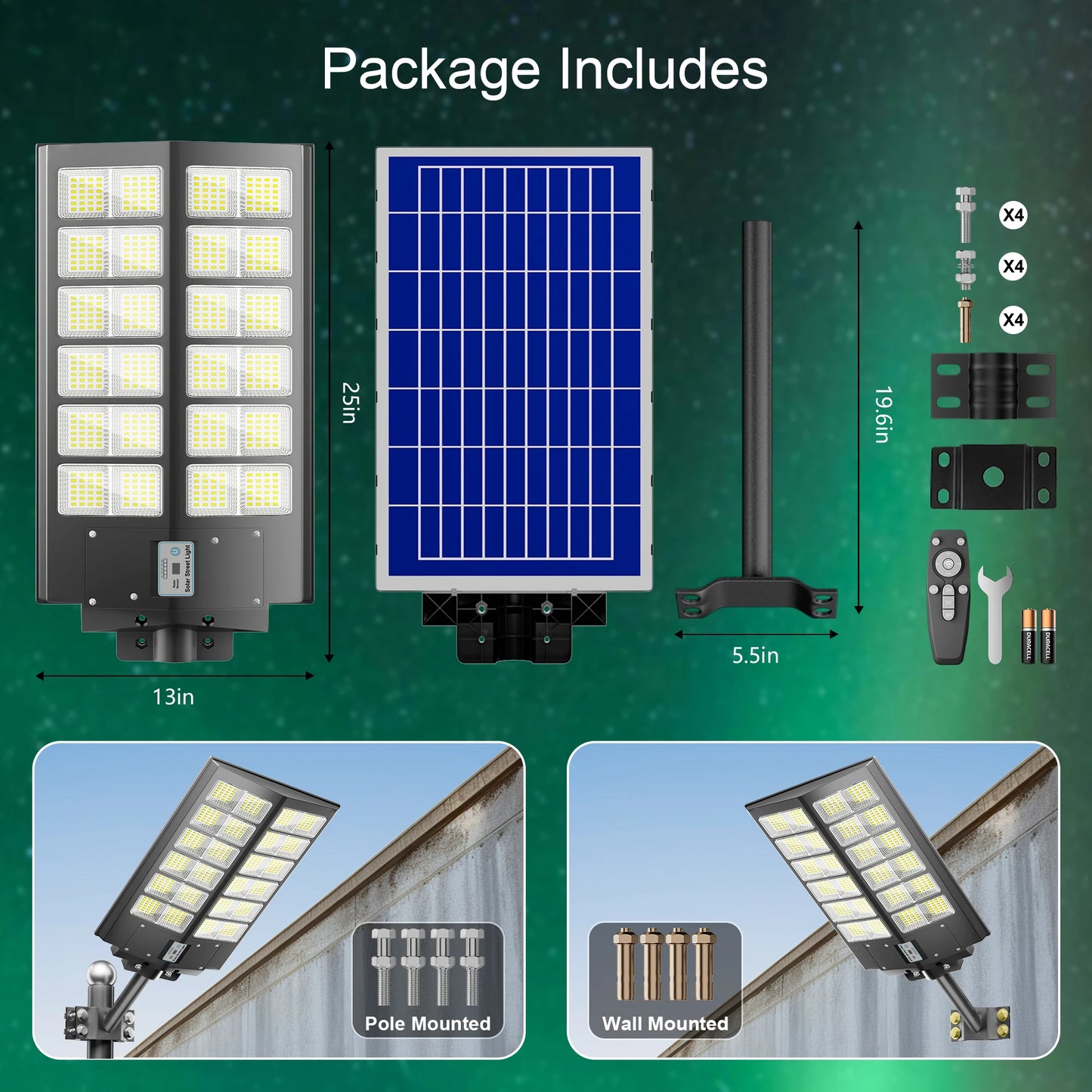 6000W Solar Street Lights 2-Pack With Motion Sensor And Remote