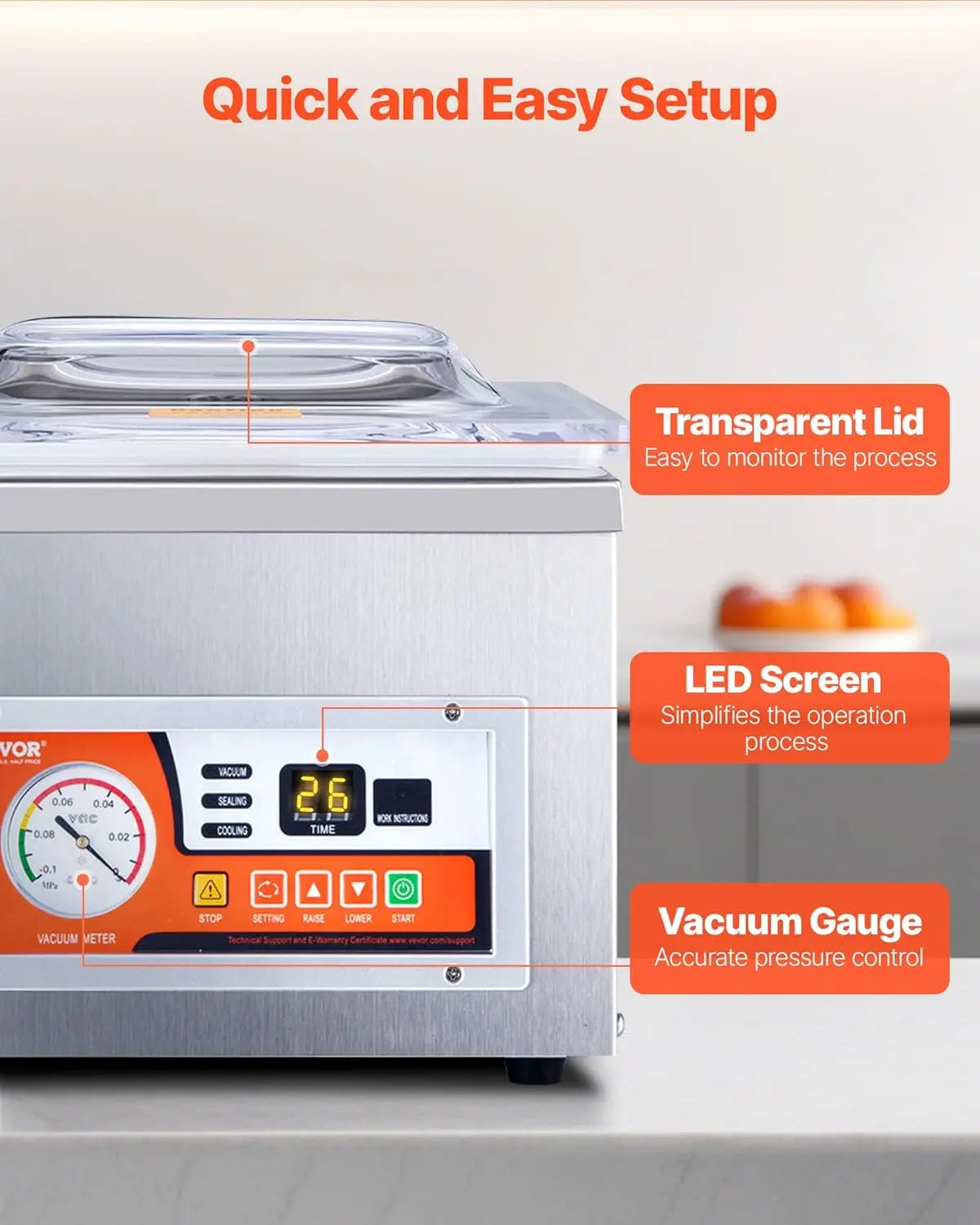 Chamber Vacuum Sealer 260W Sealing Power For Wet Foods Meats