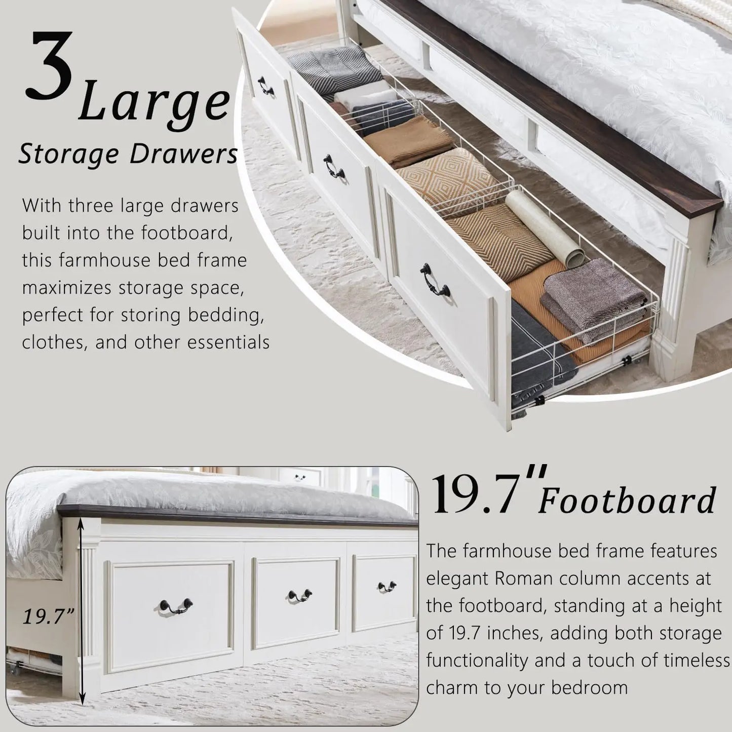 Farmhouse Wood Platform Bed Frame With Storage Drawers Customized