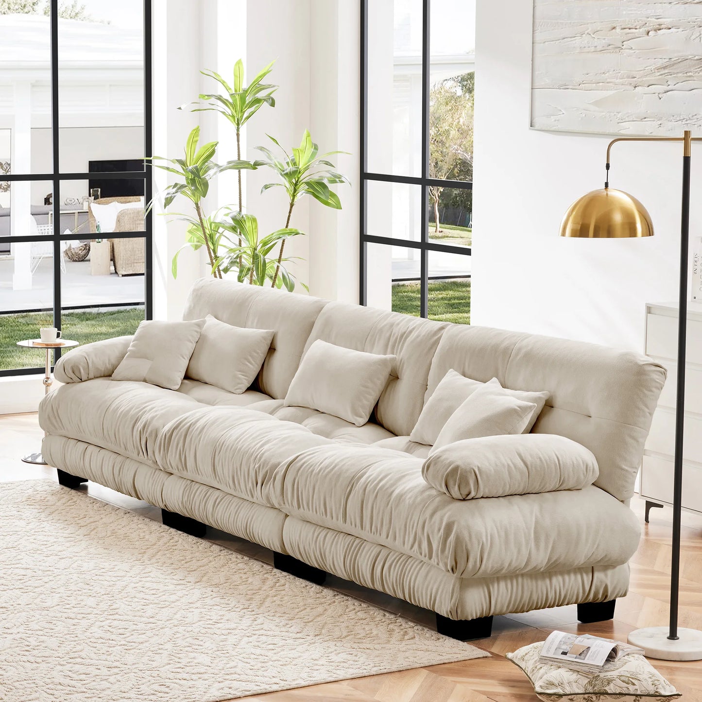 Chenille Modular Sectional Sofa Couch With Ottomans
