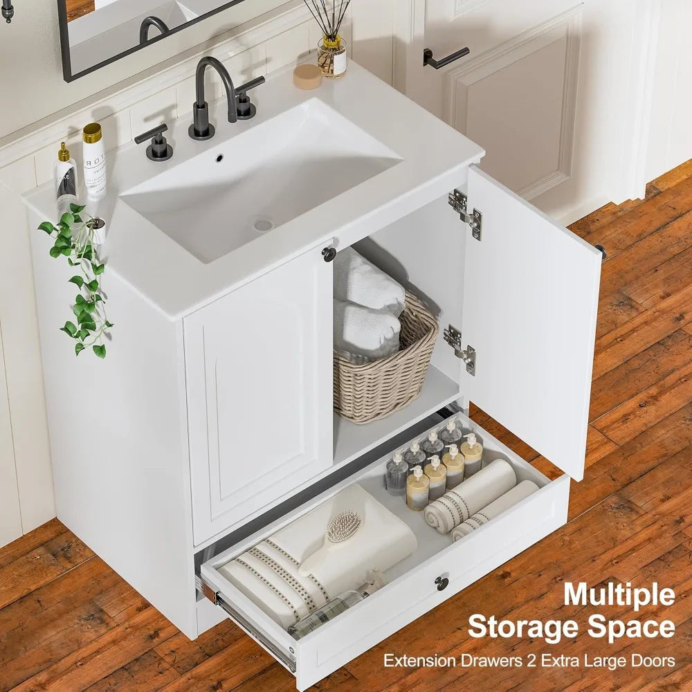 Modern Freestanding Bathroom Vanity With Ceramic Sink And Storage Cabinet
