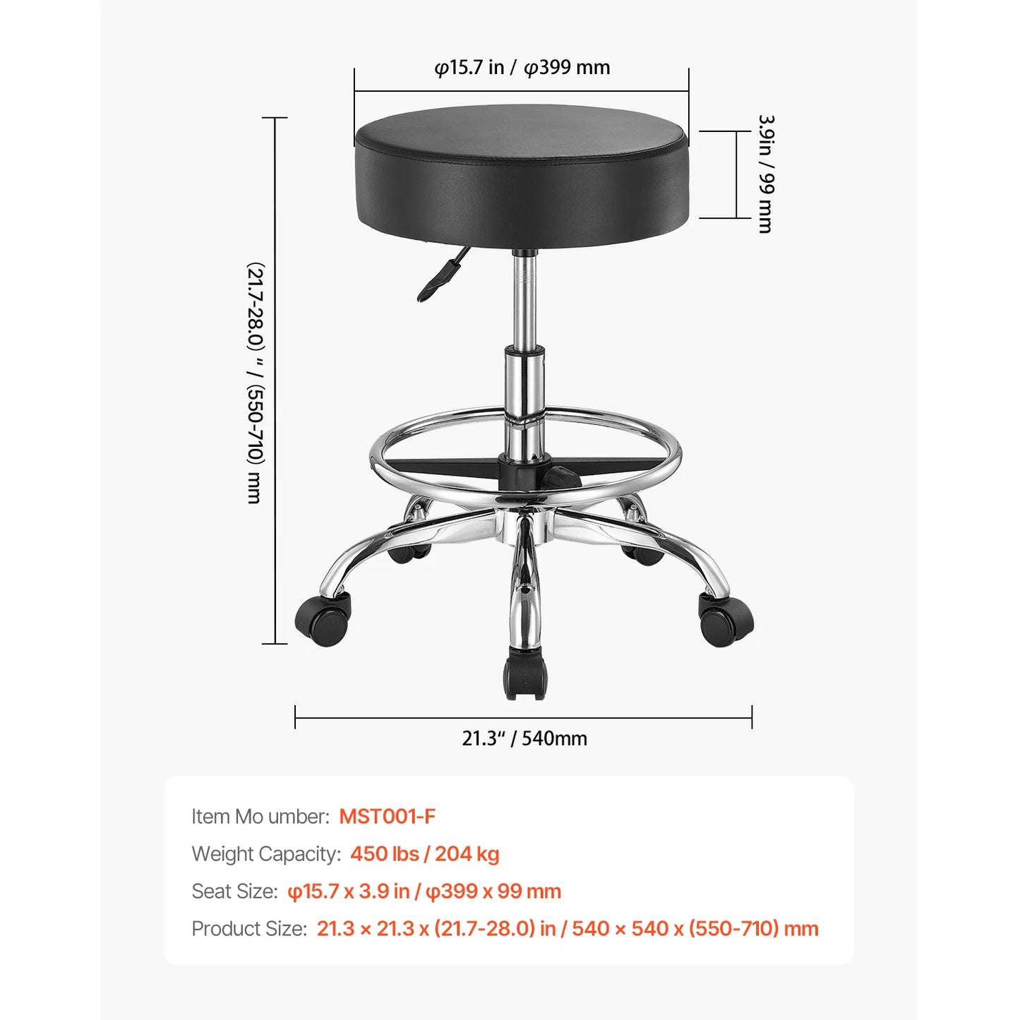 SucceBuy Rolling Stool With Wheels 450 Lbs Weight Capacity