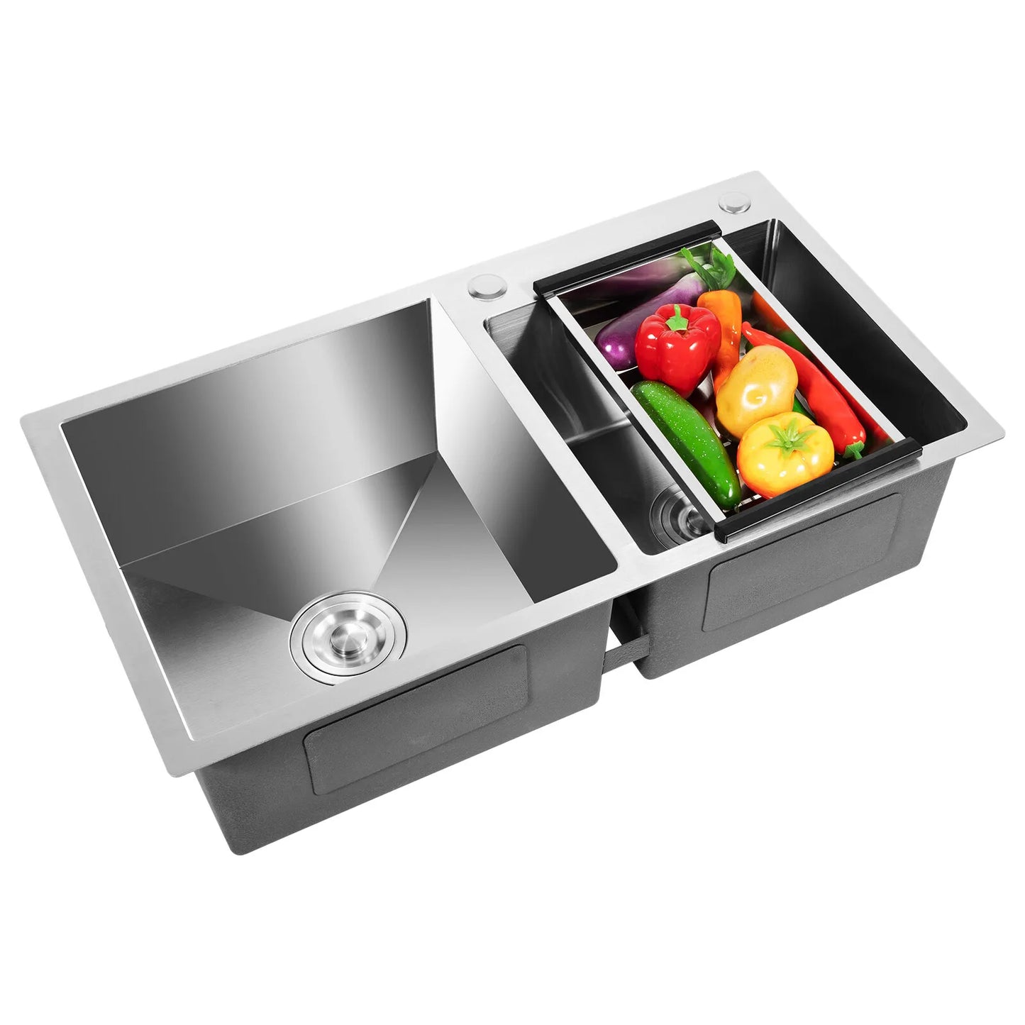 Stainless Steel Double Bowl Drop In Kitchen Sink With Noise Reduction Drainage