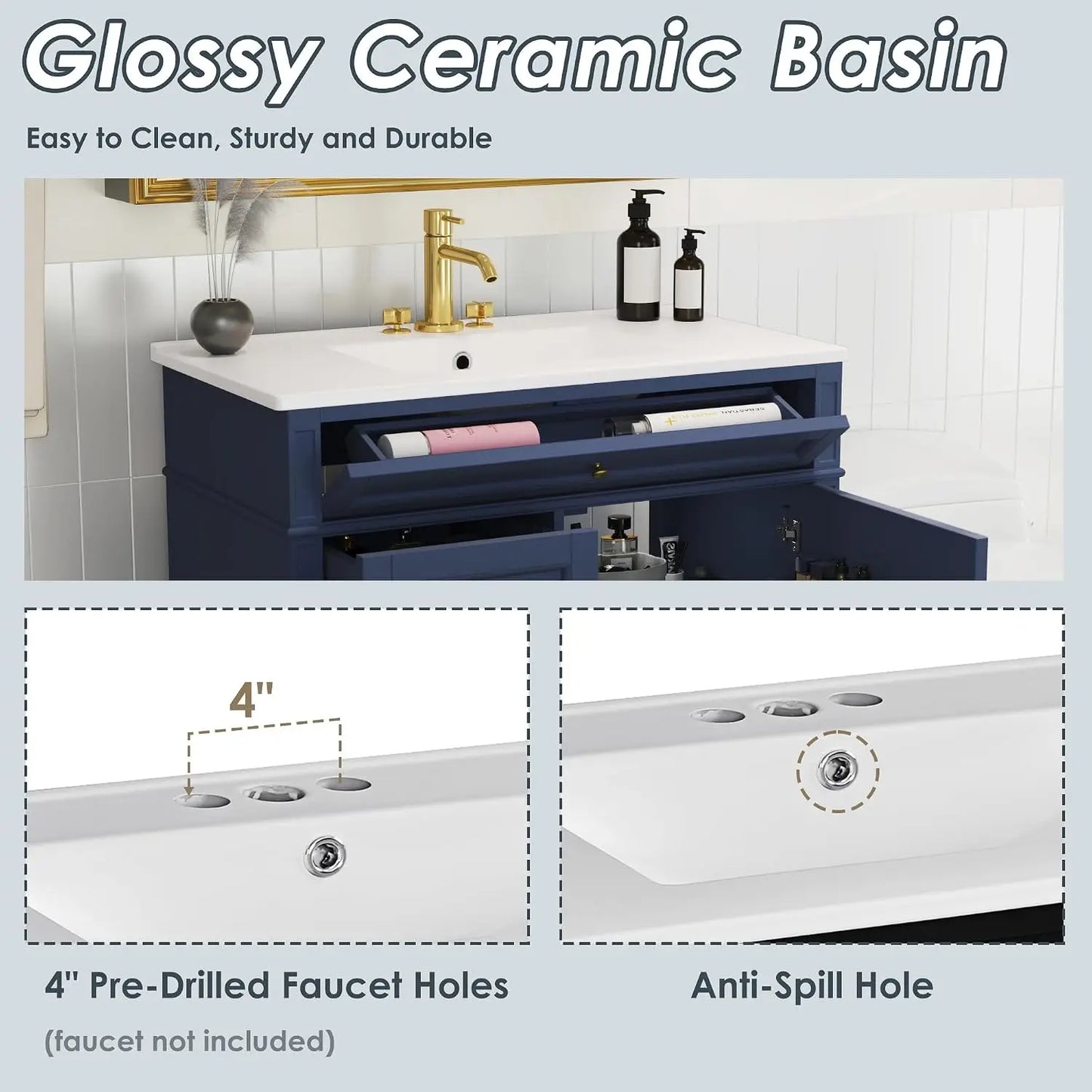 Customizable Modern Wooden Bathroom Vanity With Single Sink And Drawers