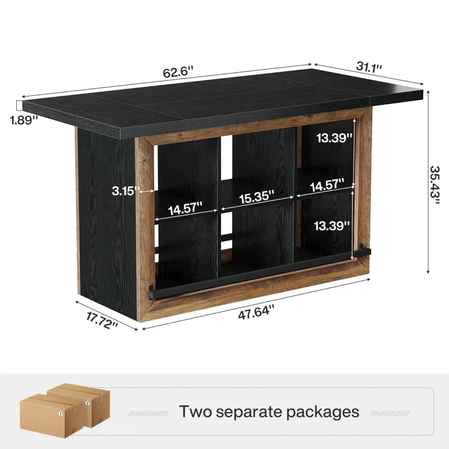 Counter Height Kitchen Island Table With Storage Cubbies And Footrest