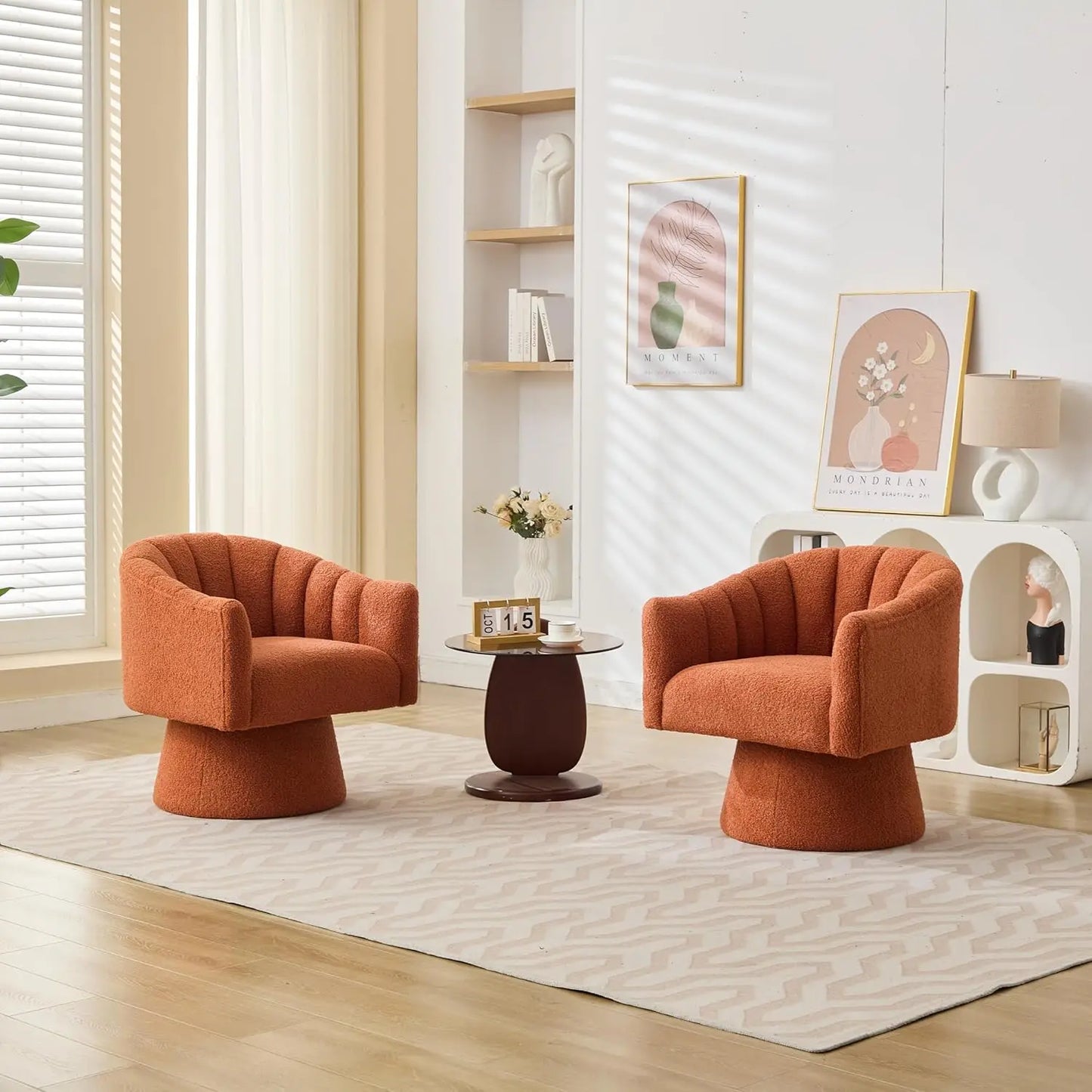 Velvet Upholstered Barrel Chair 360 Degree Swivel Set of 2