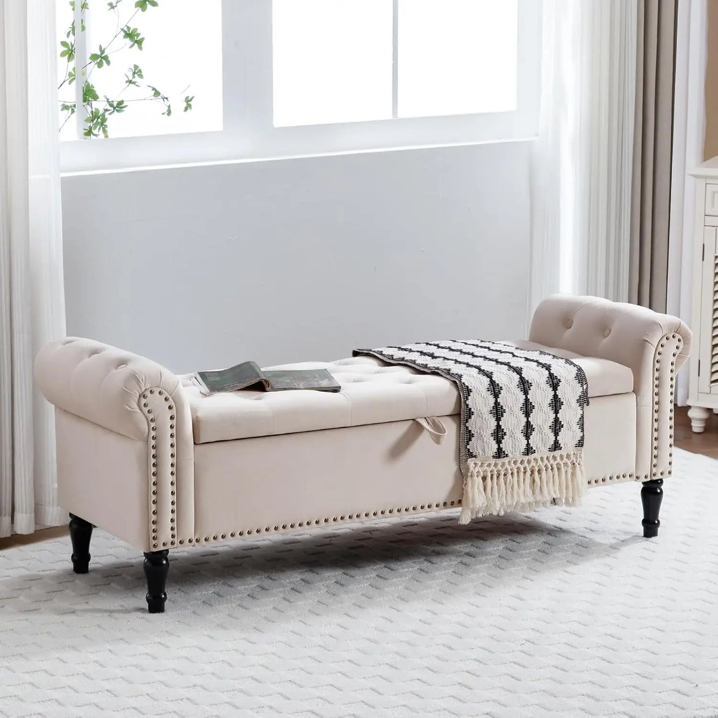 End of Bed Storage Bench Tufted Upholstered Ottoman Benches