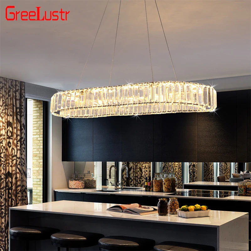 GreeLustr Indoor Crystal Oval Ring Lamp Led Pendant Chandelier