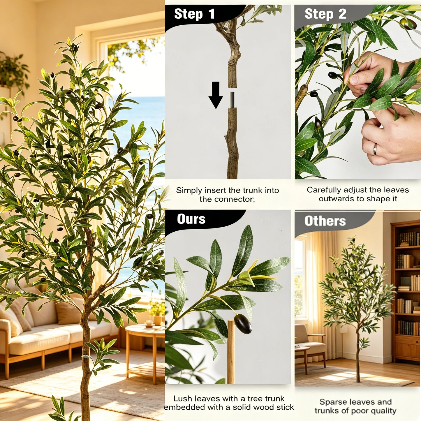 Artificial Olive Tree In Black Pot With Realistic Fruits For Indoor Decor