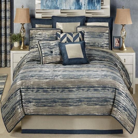 Modern Luxury Bedding Set Chenille Embroidered Striated Designs
