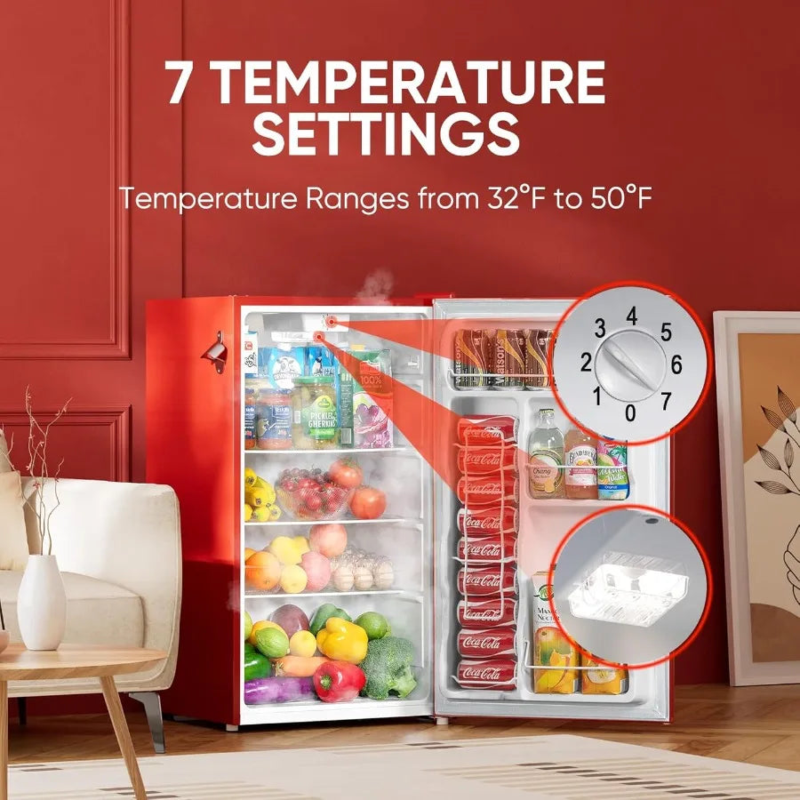 XMSJ Retro Mini Fridge With Bottle Opener For Bedroom Office