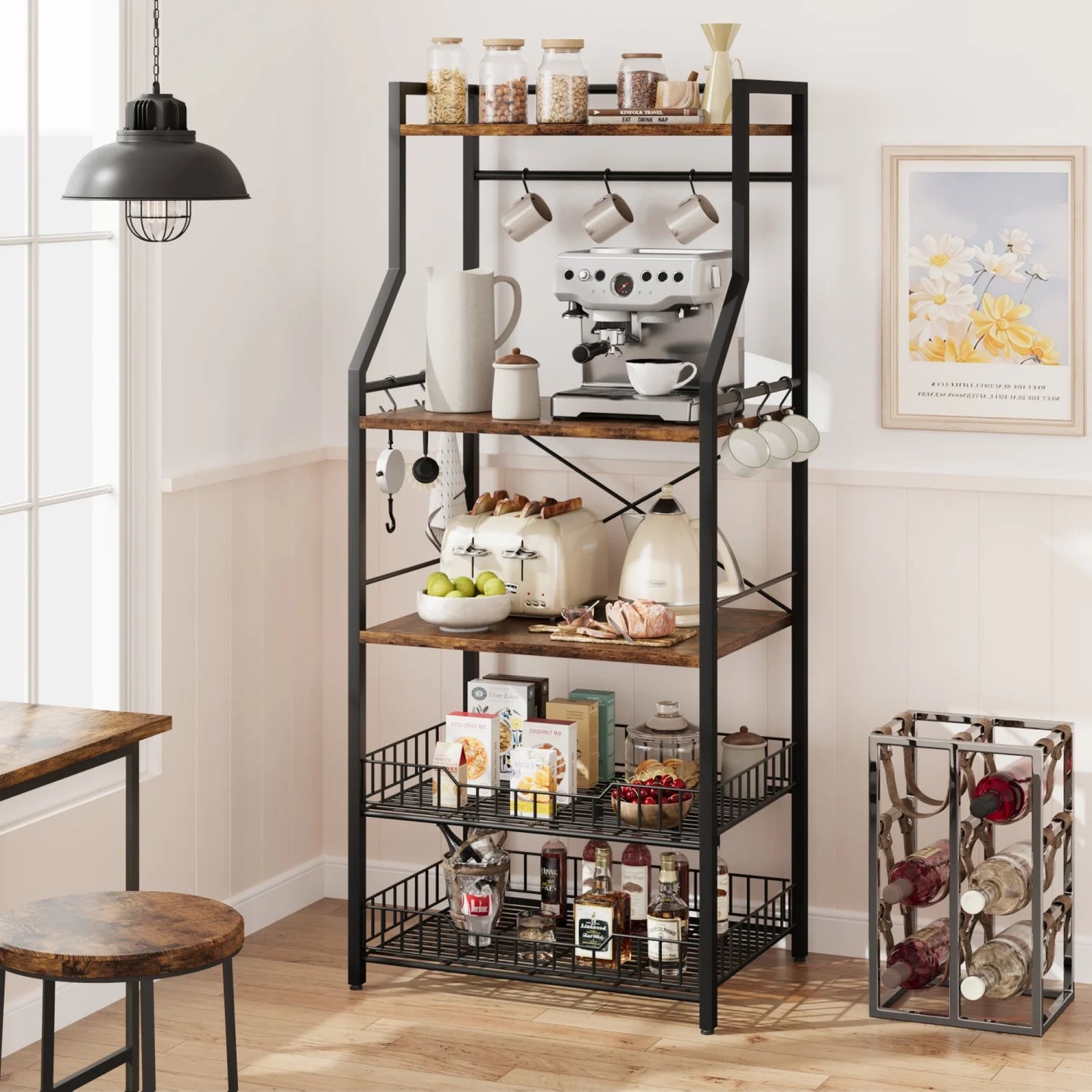 HiMISS Kitchen Bakers Rack Microwave Oven Stand Industrial Wire Baskets