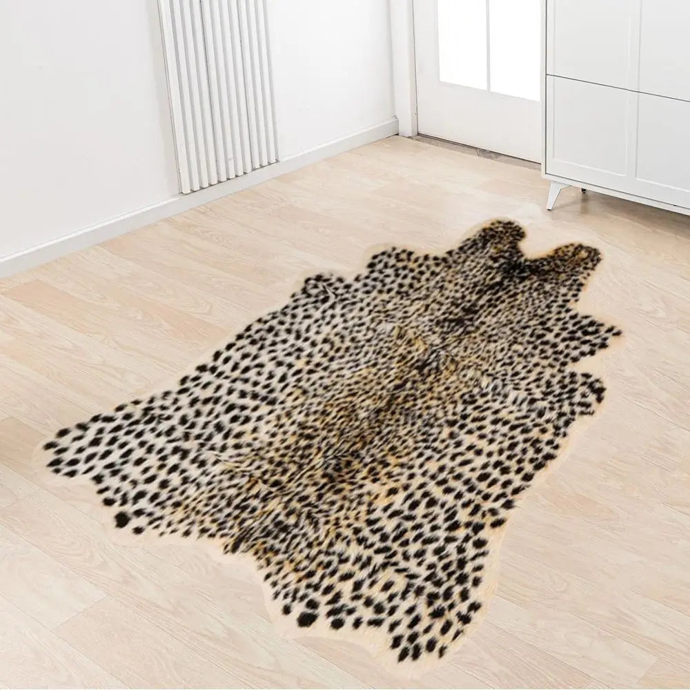 Faux Fur Leopard Print Animal Skin Rug for Home Office