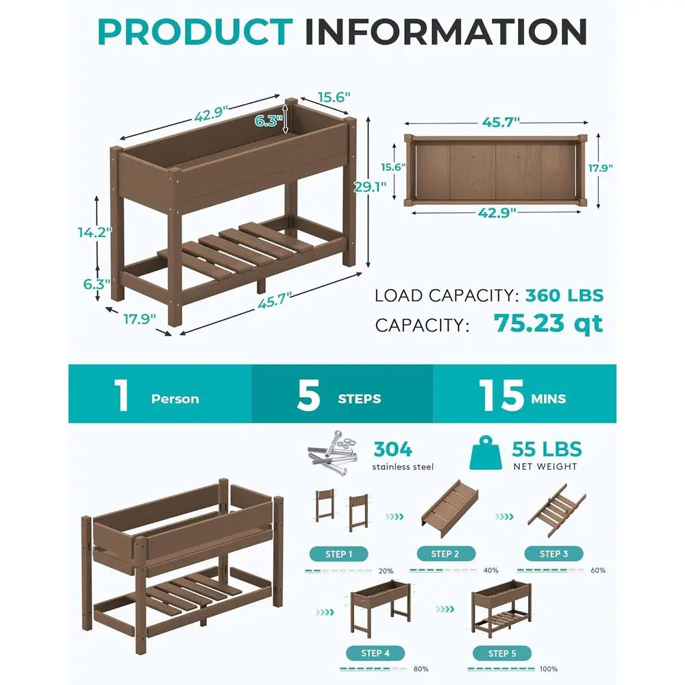 Elevated Garden Bed Set With 2 Large HDPE Planter Boxes
