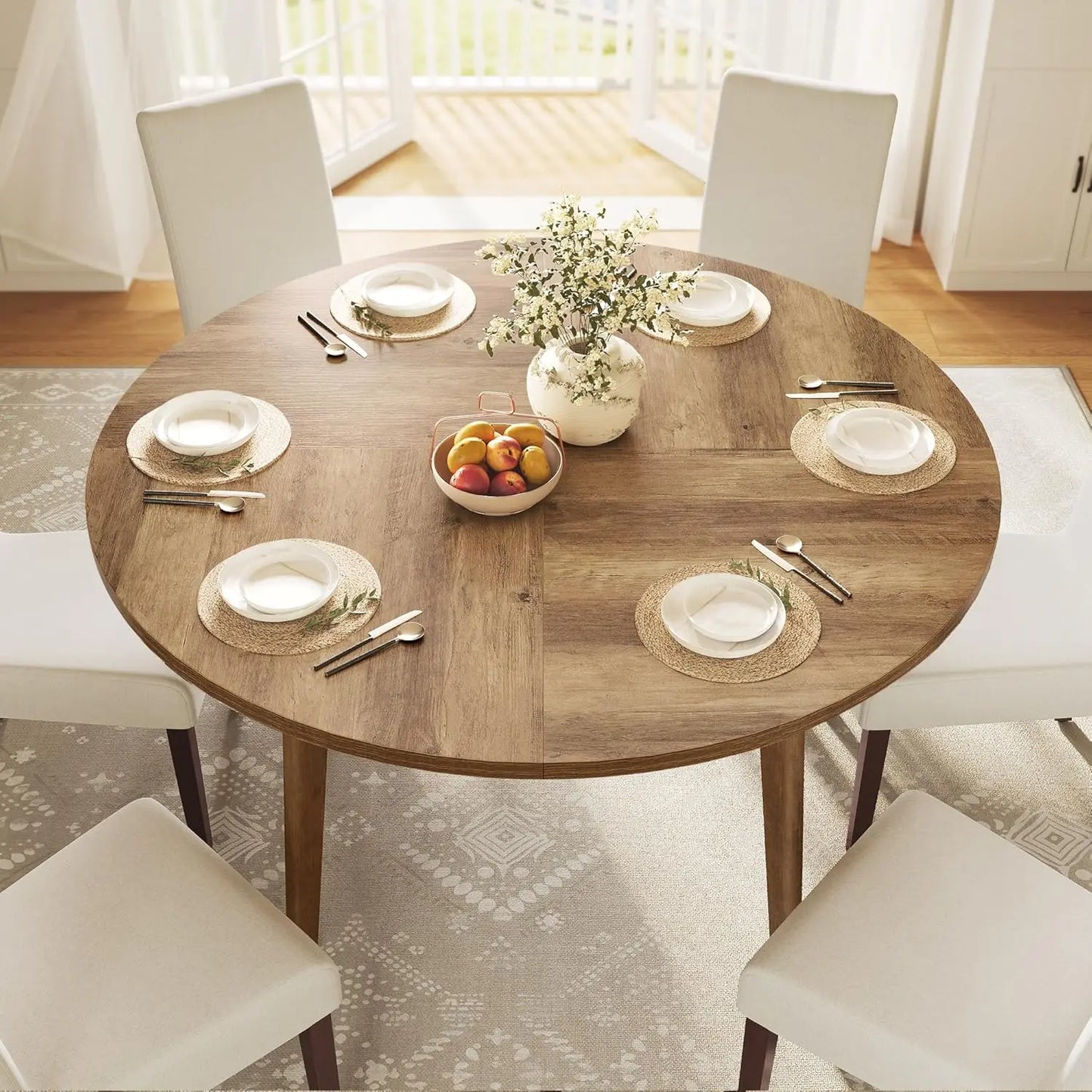 Round Dining Table Modern Tapered Legs Kitchen Dining Room